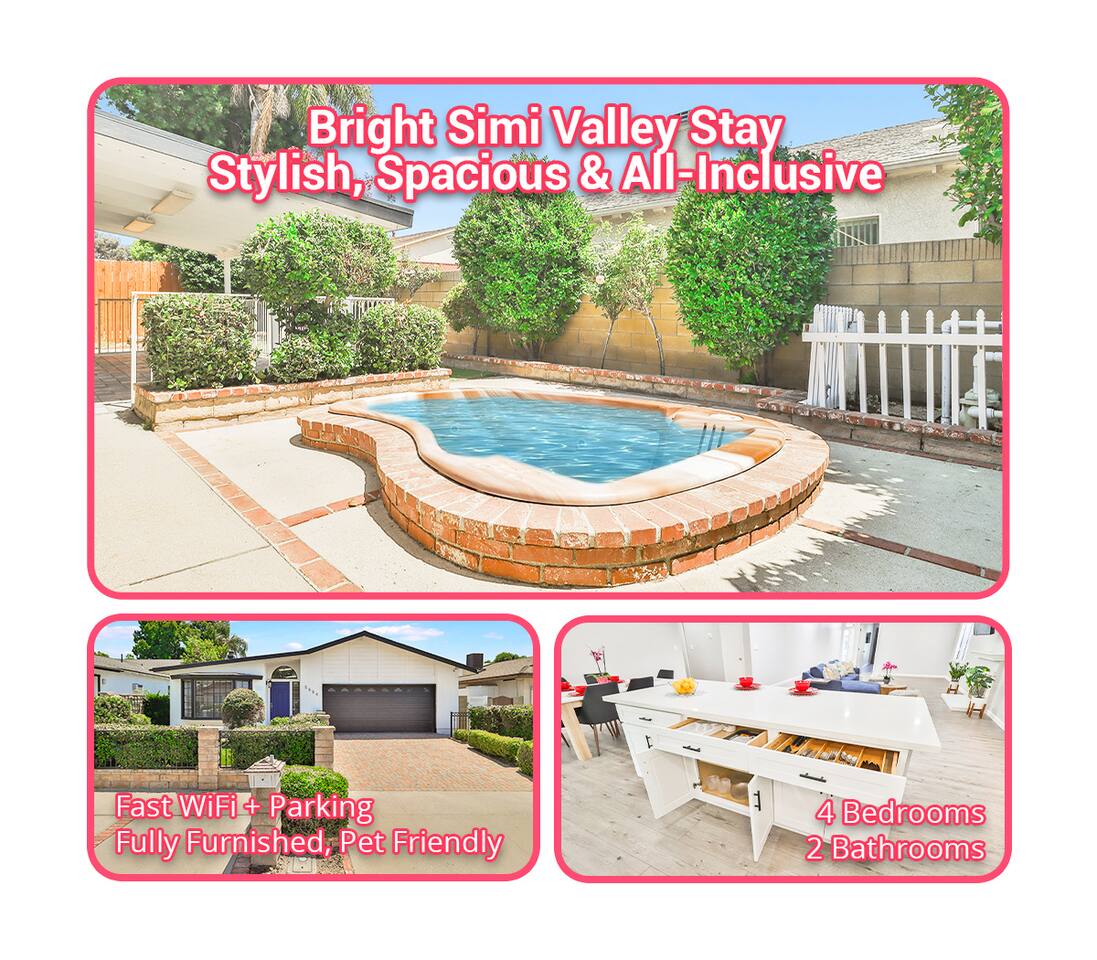 Private pool, stylish kitchen, and inviting exterior.