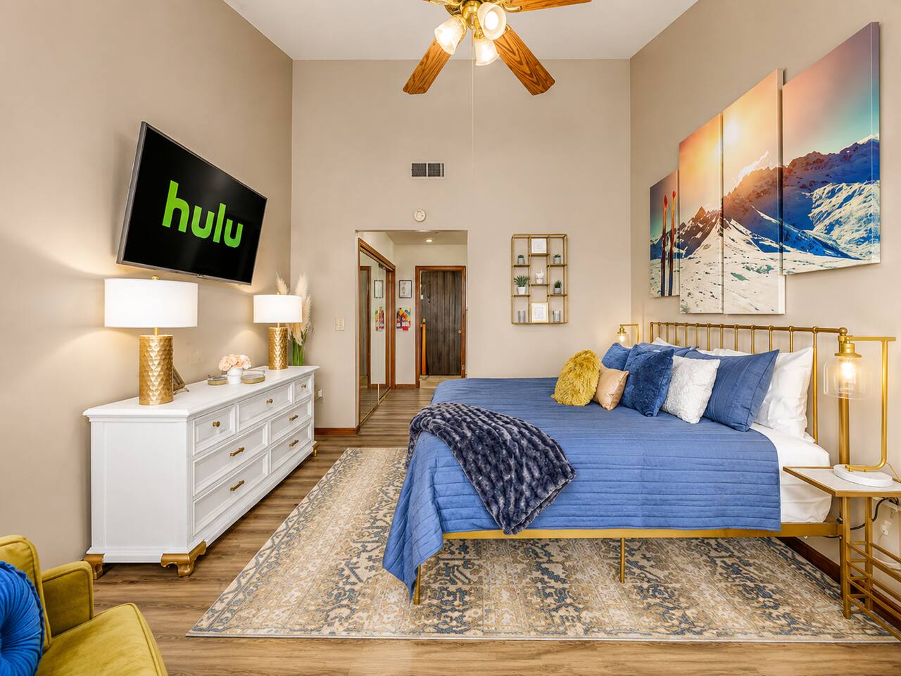Parents can unwind in this spacious king bedroom featuring a plush bed, Smart TV, and relaxing mountain-inspired décor. The perfect private retreat to recharge after a fun-filled family day exploring Gatlinburg and the Smokies.