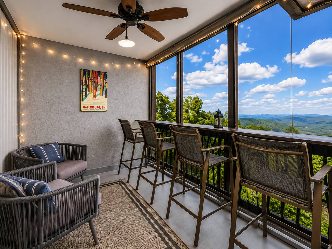 Take in breathtaking Smoky Mountain views from this spacious covered balcony! With plenty of seating for the family, it’s the perfect spot for morning coffee, afternoon snacks, or relaxing together after a day exploring Gatlinburg.