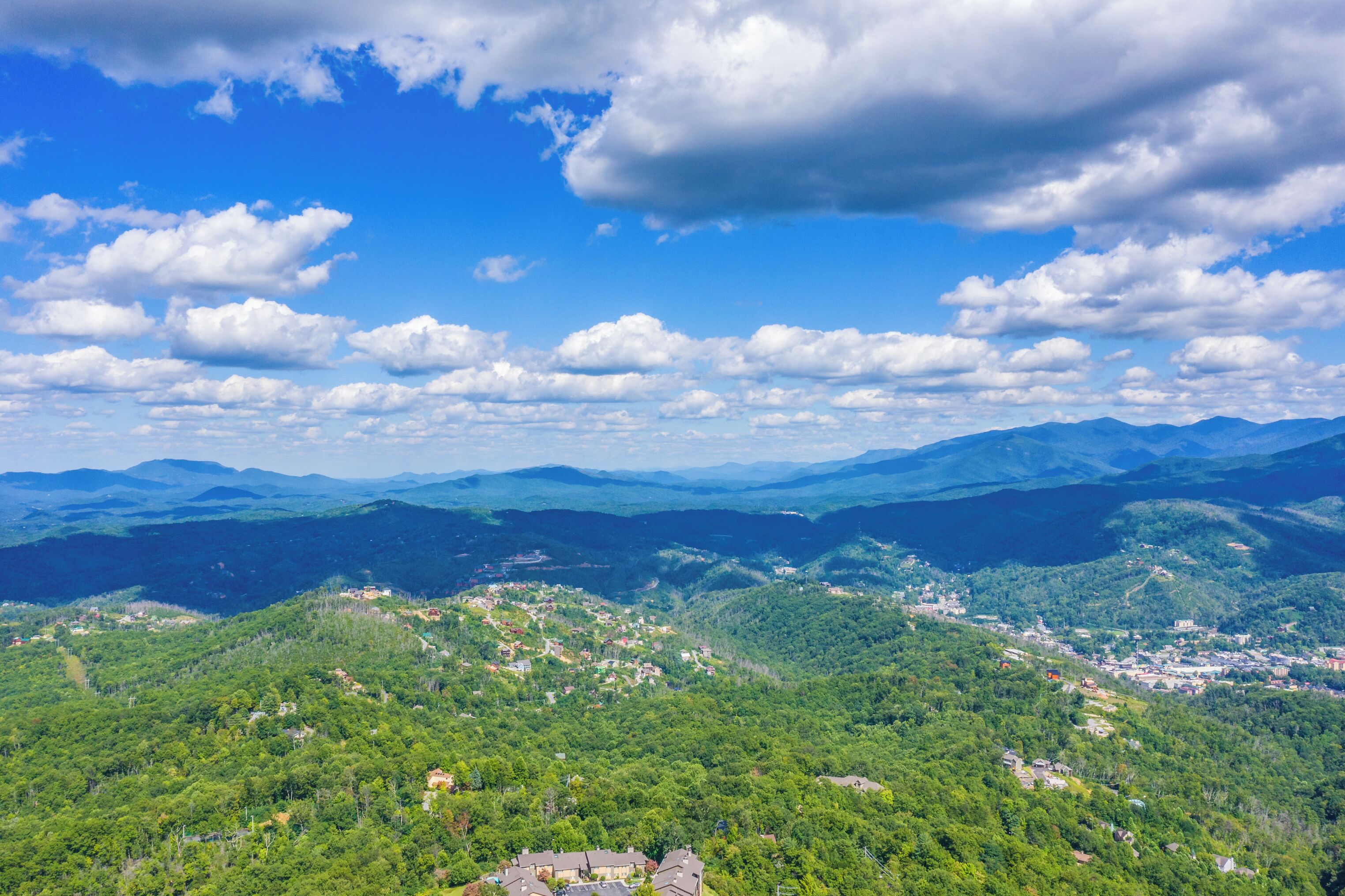 Spectacular panoramic Smoky Mountain views with Gatlinburg nestled below
