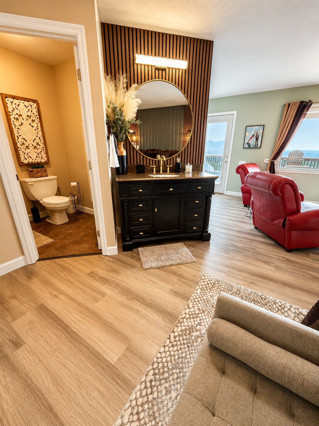 A private vanity and cozy sitting area make this suite perfect for two.