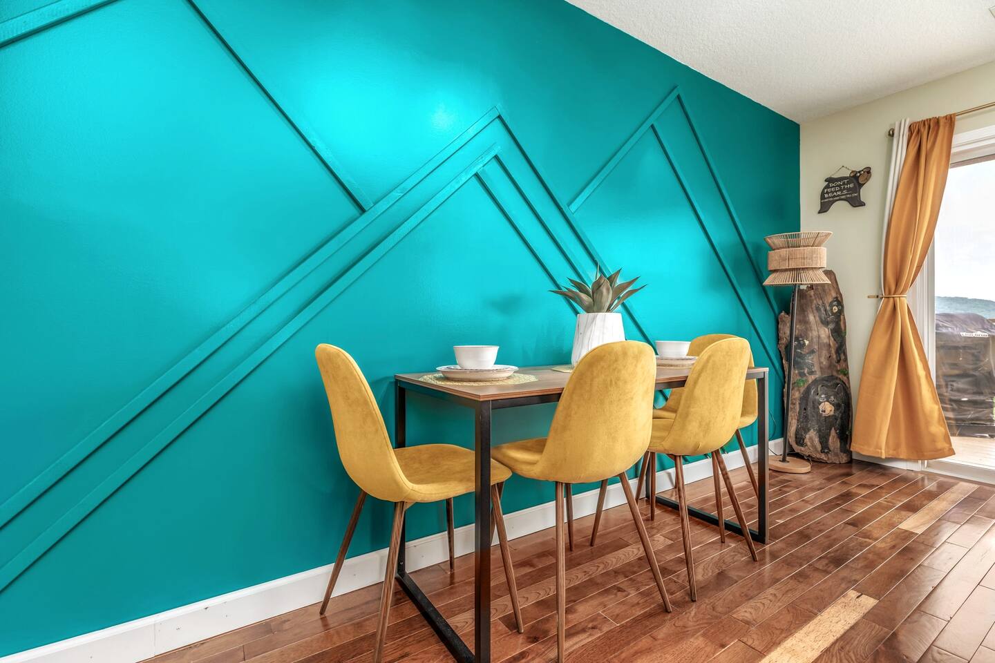 Enjoy memorable meals at the stylish dining table with seating for four, thoughtfully designed for comfort and conversation.