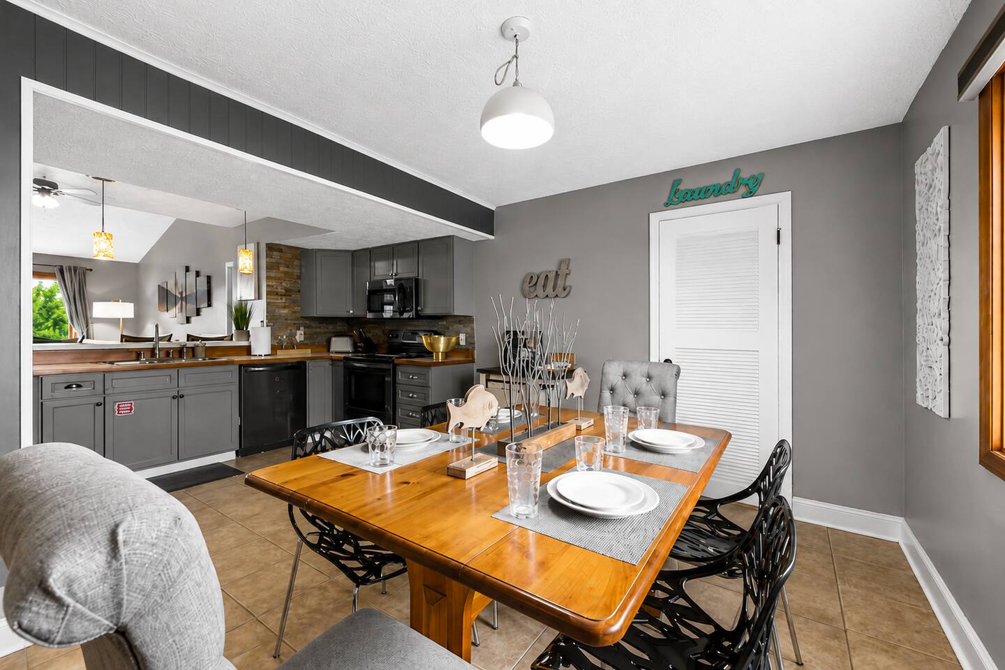 Family meals are better in the mountains! Gather around the spacious dining table for breakfast, dinner, or game night, with the fully equipped kitchen just steps away. Plus, convenient in-unit laundry makes family vacations even easier!