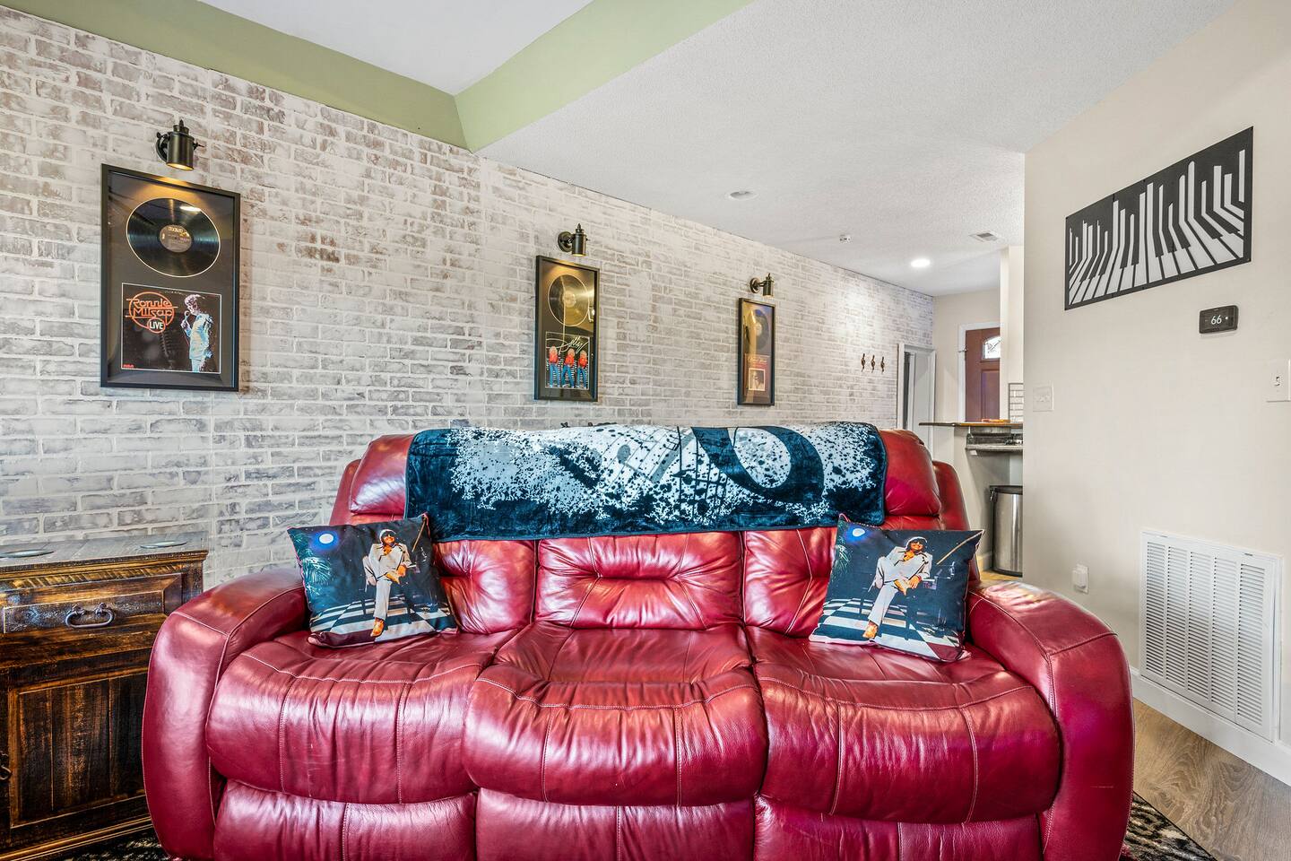 A fun, music-inspired living space where the whole family can kick back and relax! Comfortable seating and an open layout make it perfect for movie nights, games, and spending quality time together.