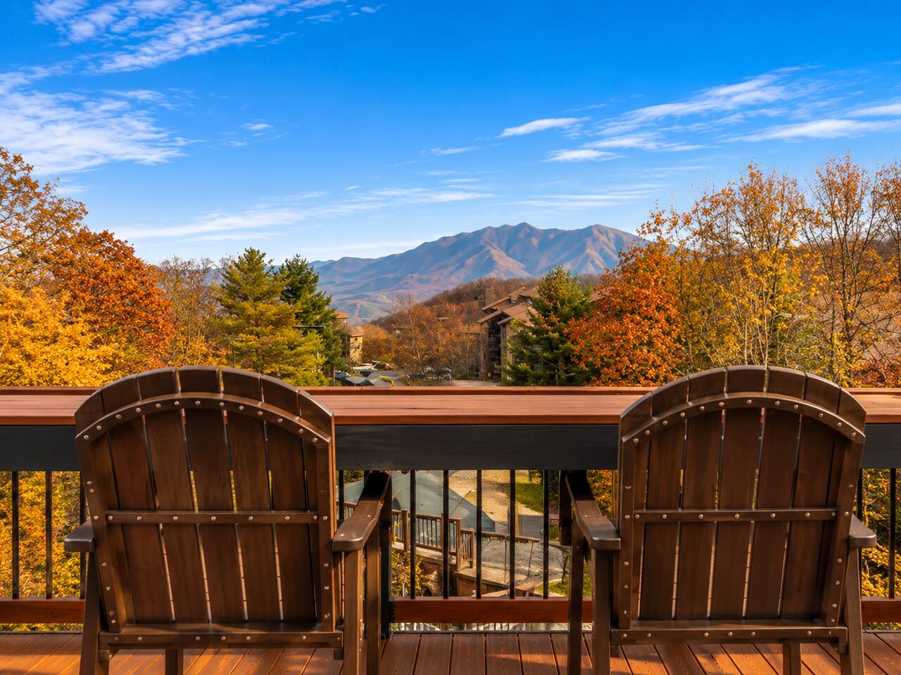 Slow down and soak in the Smokies! Relax in comfortable deck chairs while the family takes in breathtaking mountain views and brilliant fall colors—the perfect place to make memories together.