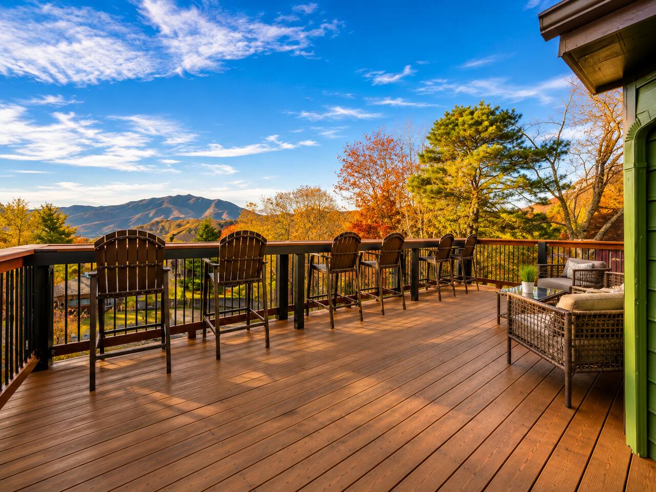 Stretch out on the spacious deck and soak in the beautiful Smoky Mountain views! With plenty of seating for the whole family, it’s a wonderful spot for morning coffee, family conversations, and unforgettable mountain sunsets.
