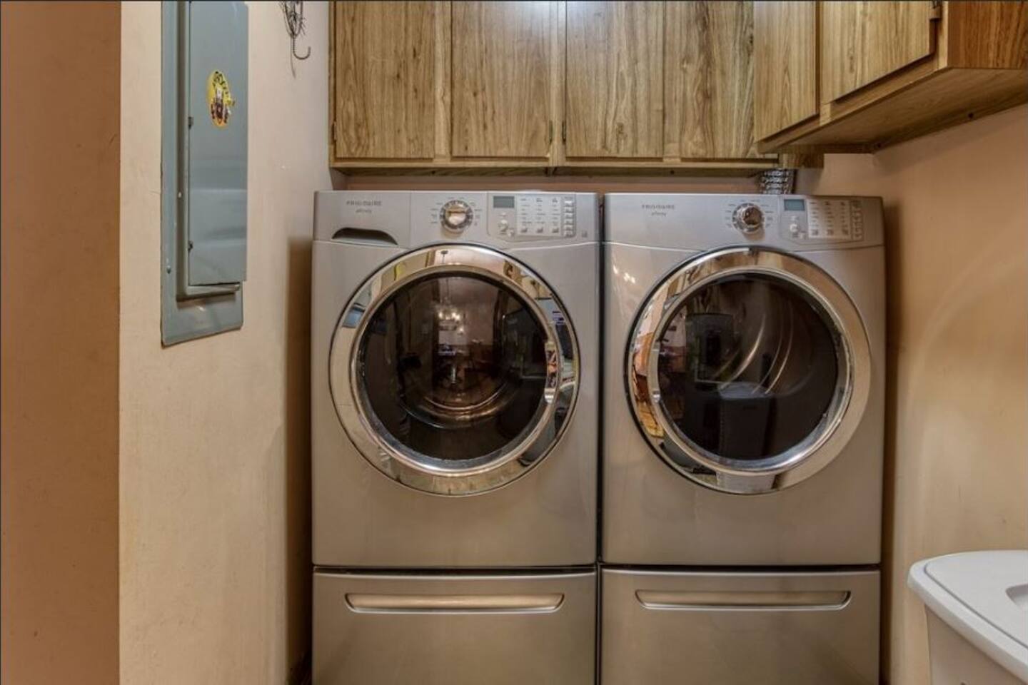 A very nice and new washer and dryer for your vacation needs.
