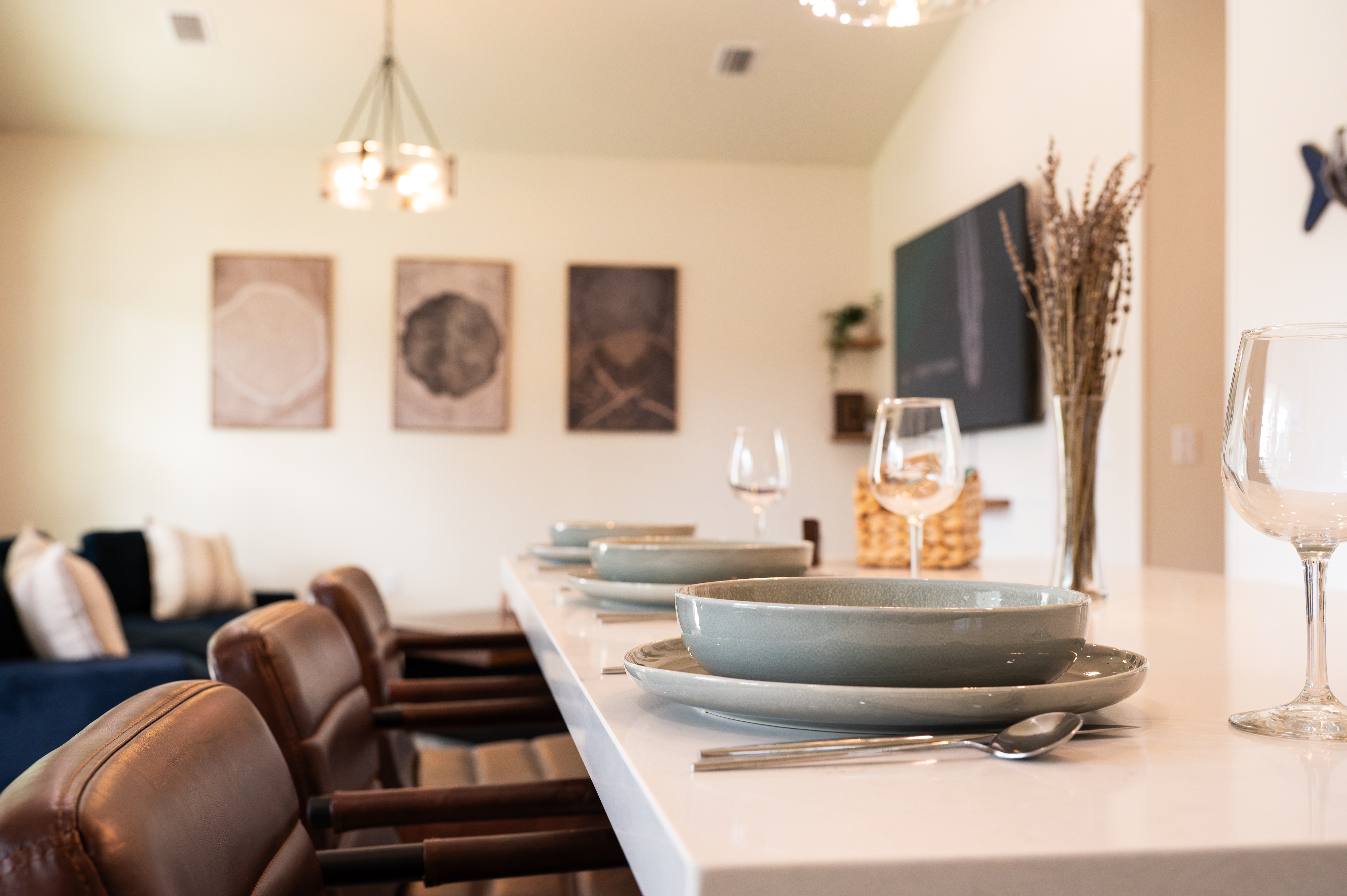 Bright open-concept dining bar with stylish seating and modern decor