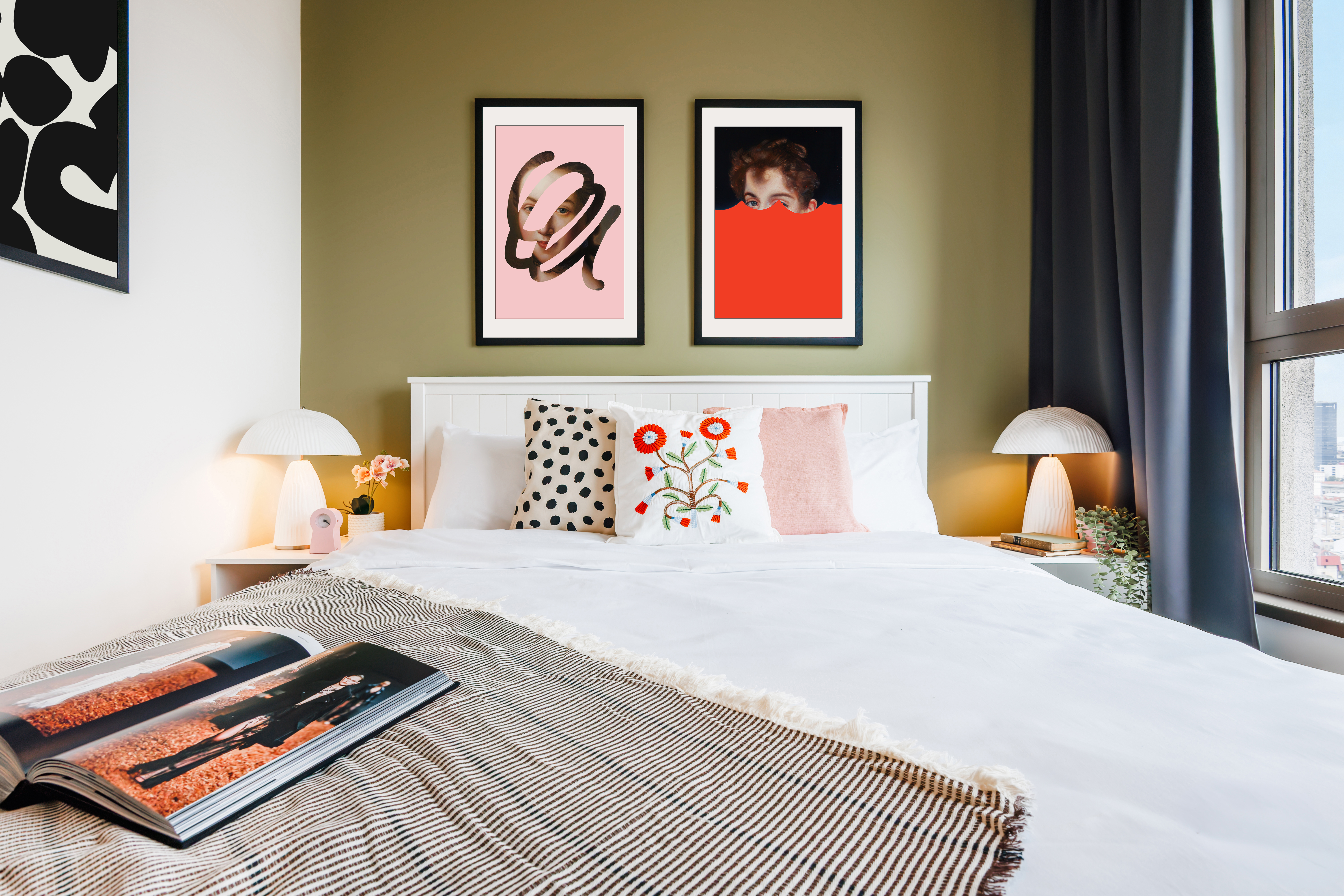 Bright modern bedroom with stylish decor and abundant natural light