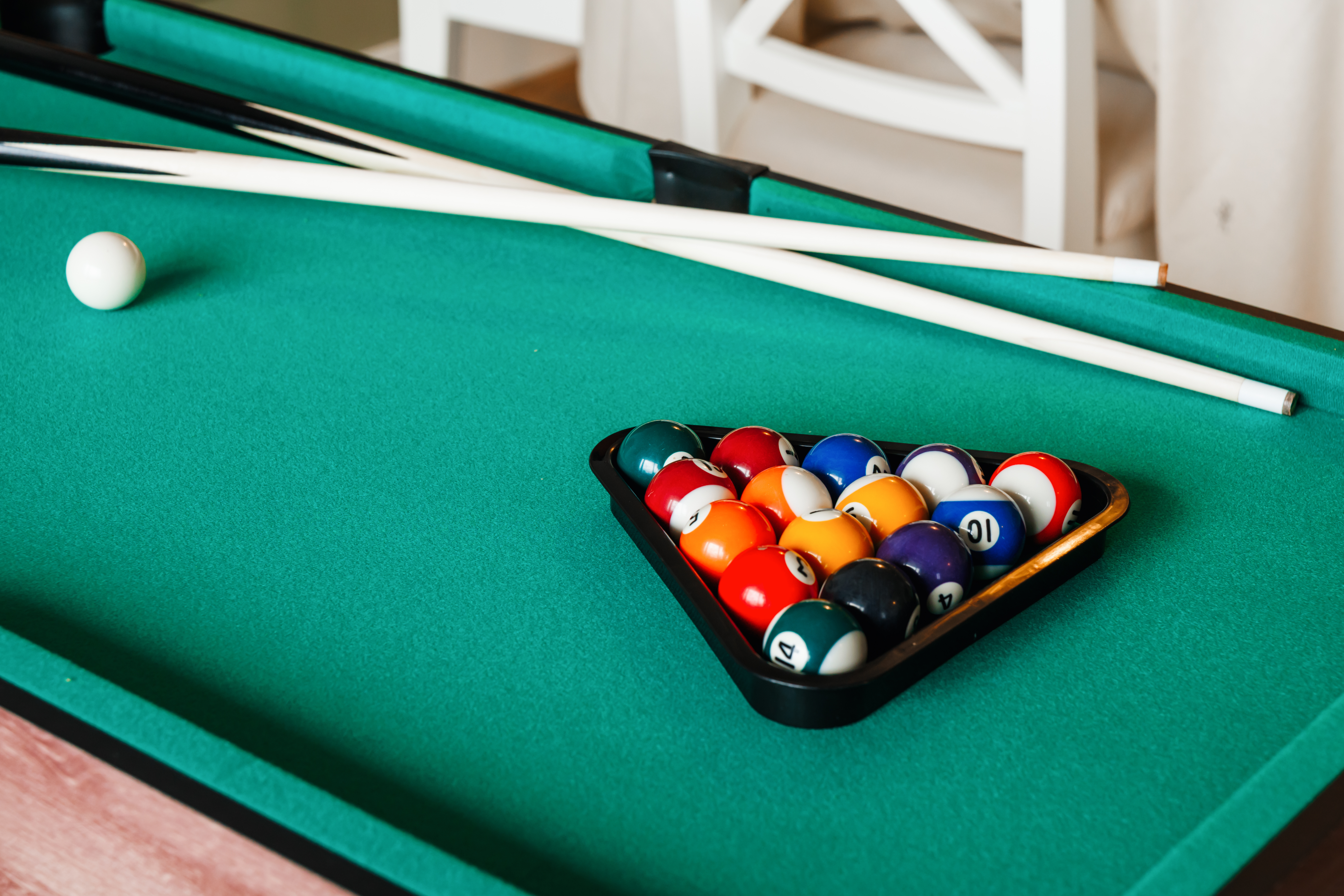 Game room fun with a ready-to-play pool table for guest entertainment