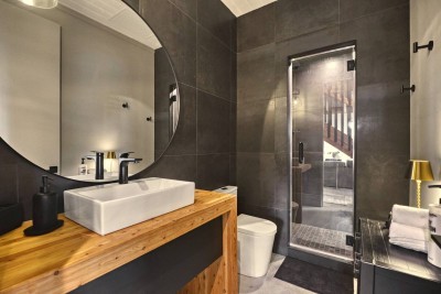 Downstairs bathroom with walk-in steam shower (adults only)