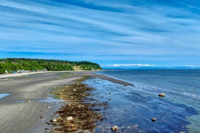 Low tide on South Beach, Lily Point bluff beyond