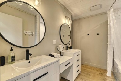 Upstairs bathroom with double vanity
