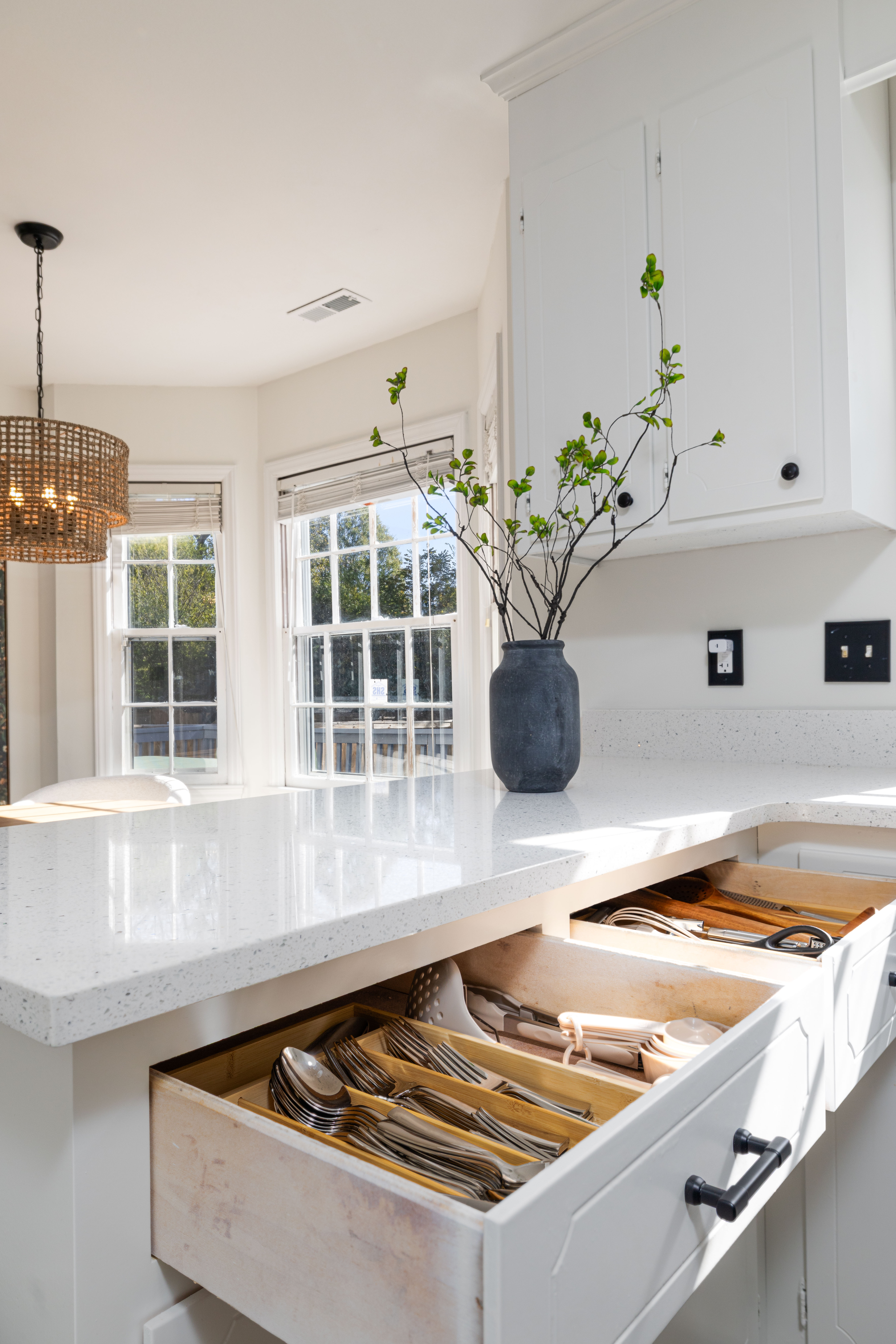 Main House kitchen island with deep drawers for cooking tools