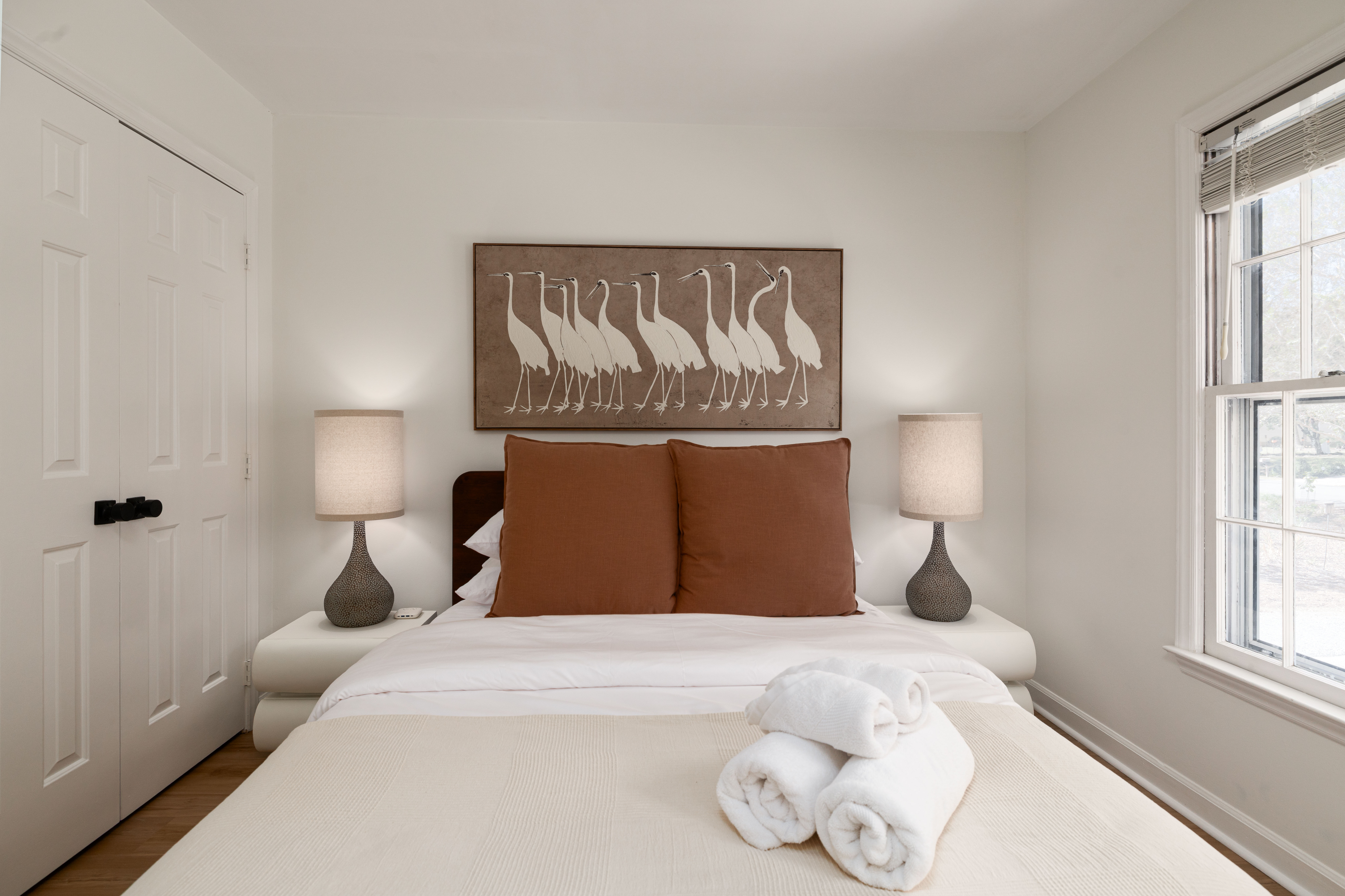 Main House Bedroom 3: queen bed with fresh towels