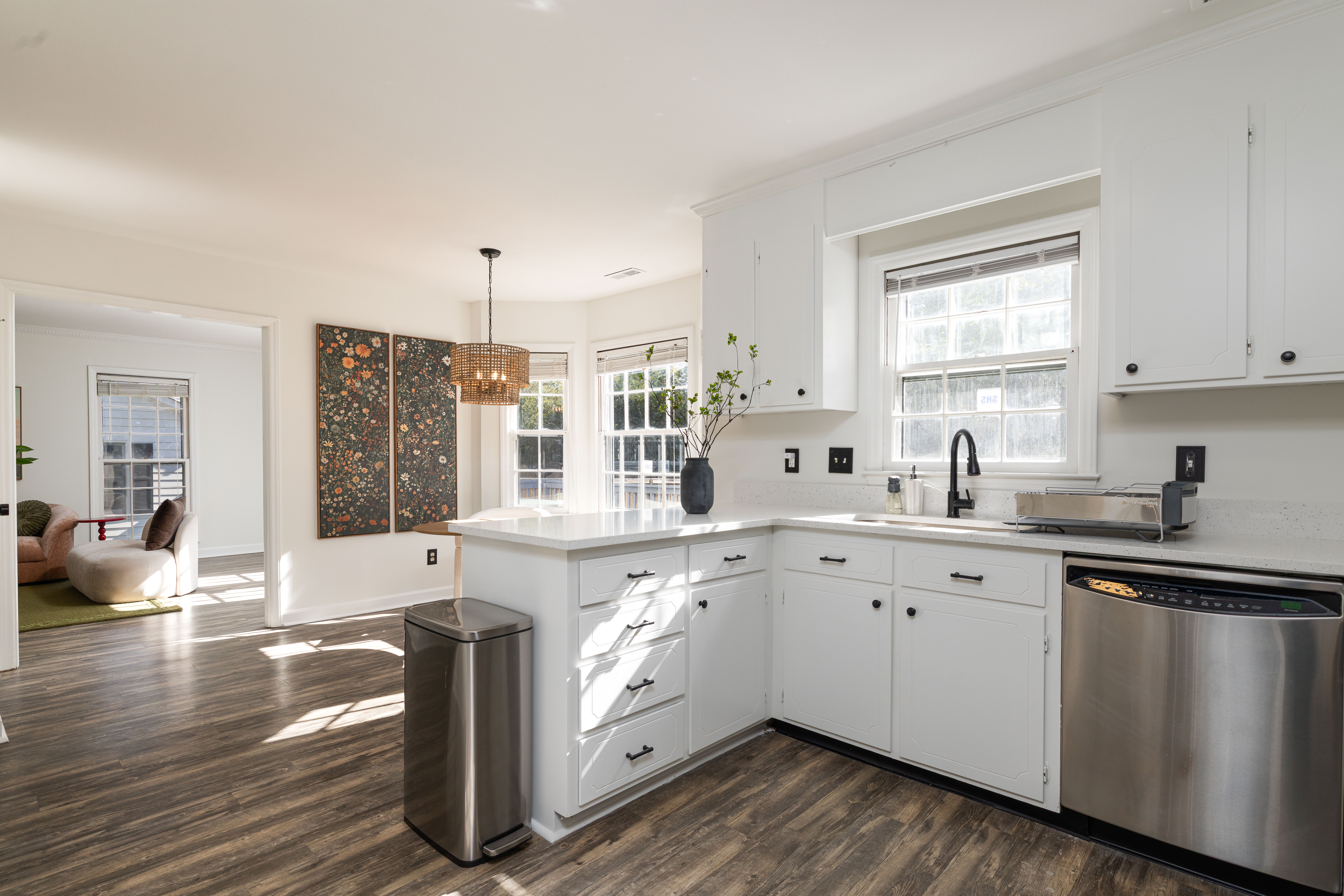 Main House kitchen opening onto the breakfast nook