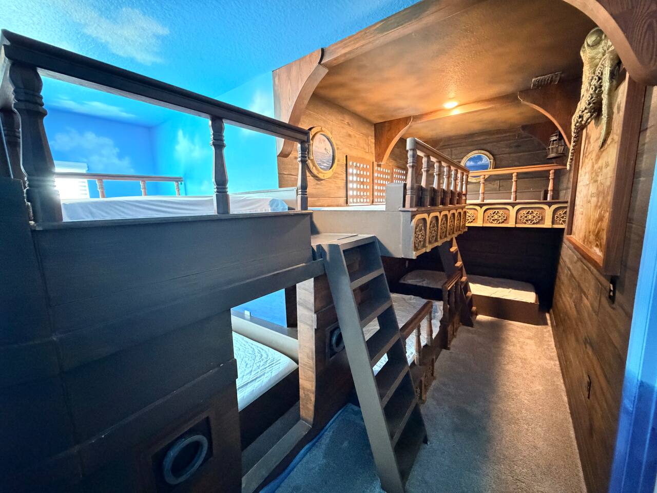 Pirate ship bunk room with custom built-ins and fun family-friendly charm