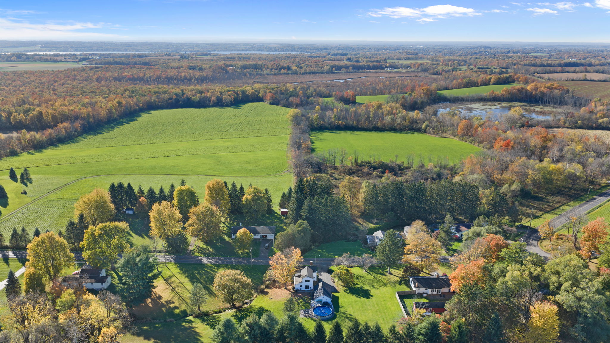 Scenic countryside retreat with sweeping field views and fall foliage