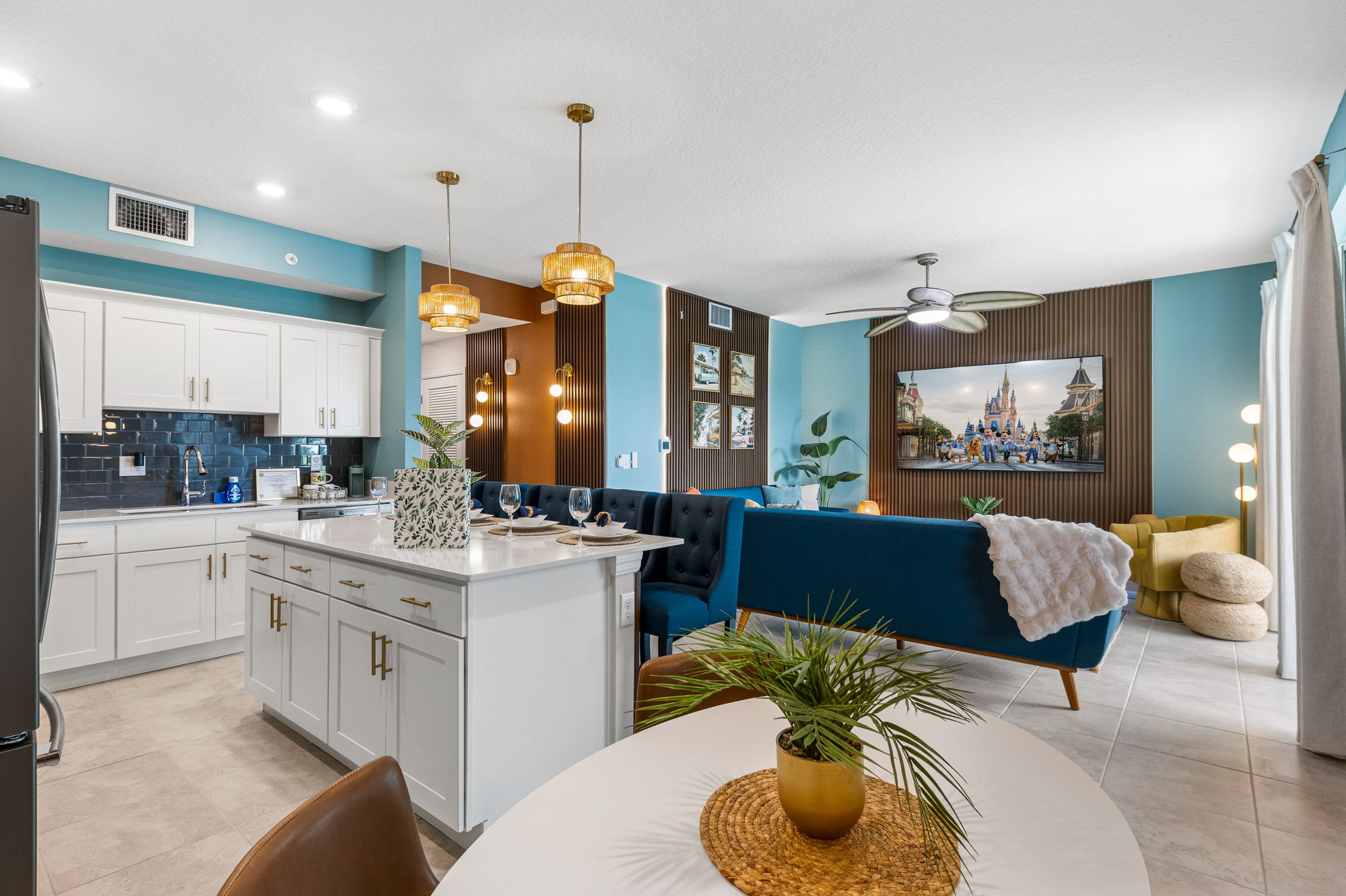 Stylish open-concept kitchen and living room with designer touches