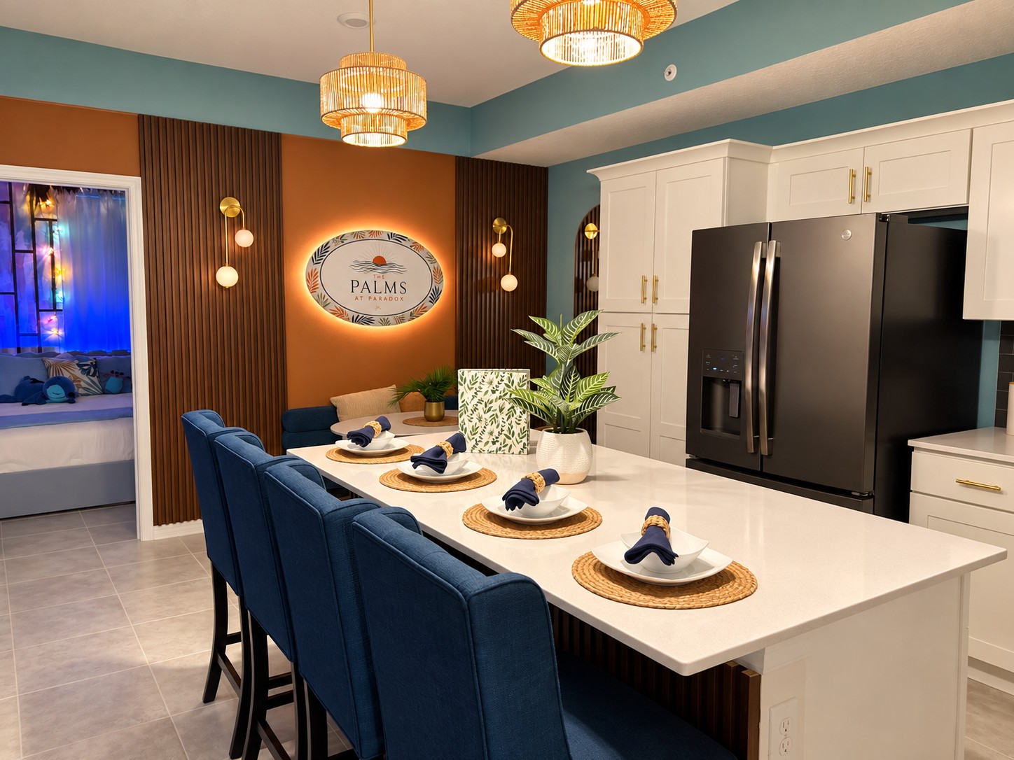 Elegant kitchen island with seating for 6 and designer finishes