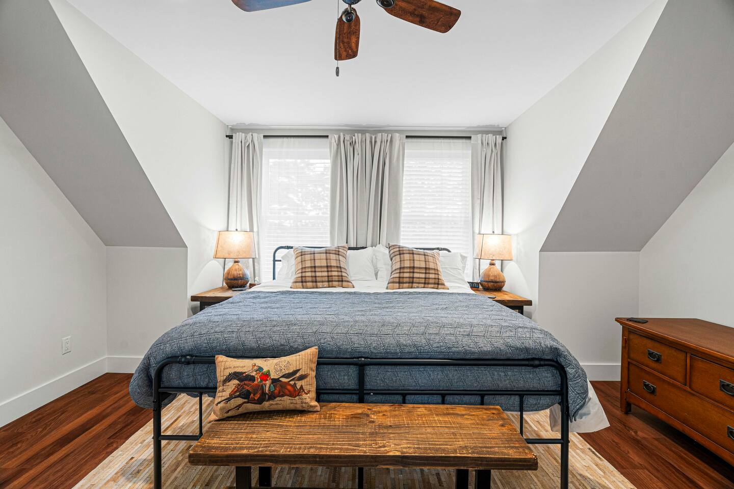Saratoga Suite's king sized bed is framed by the view of the Hudson and West Mountain - but you can block it out with the blackout curtains if you prefer.  A few surprises in this room, such as a private coffee bar and a special view of the Hudson