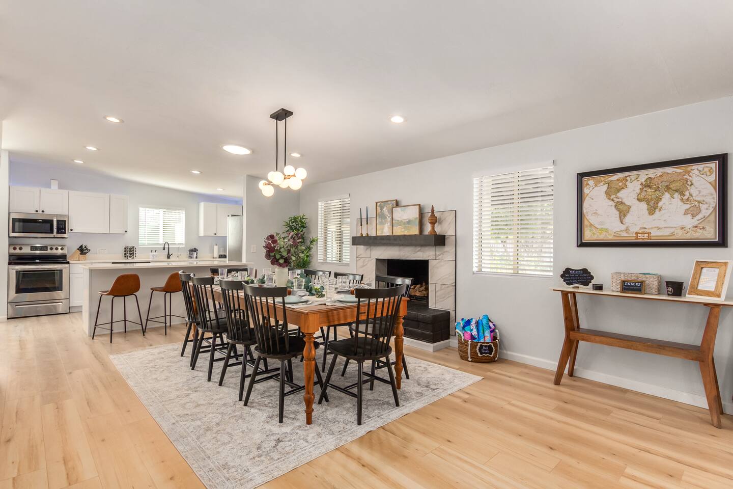 Gather around the large table for meals that turn into memories. With seating for eight and four more at the kitchen bar, there’s plenty of space to share good food, easy conversation, and time together.