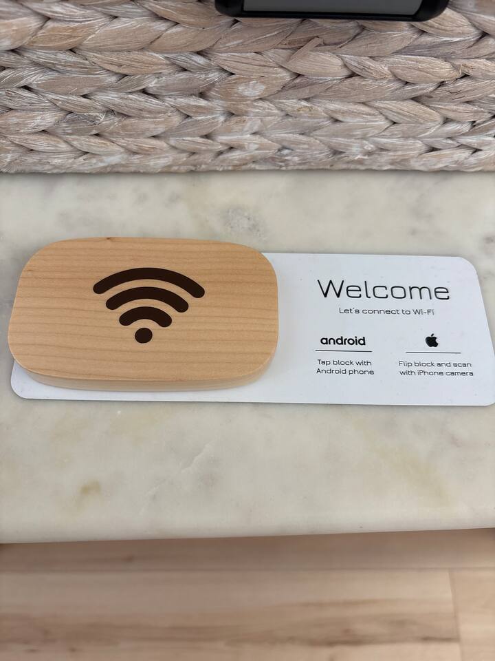 Easy Wi-Fi Access: Stay connected effortlessly—Android users can simply tap to join, while Apple users can scan the QR code. Fast and convenient for all your devices.