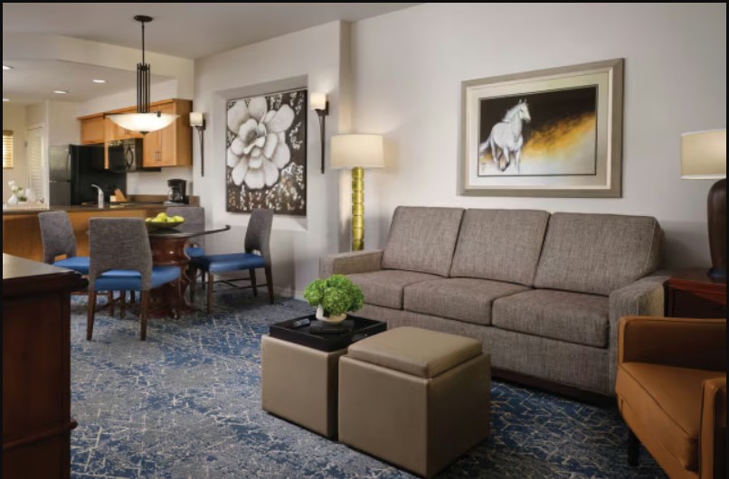 Spacious open living area with dining space and fully equipped kitchen