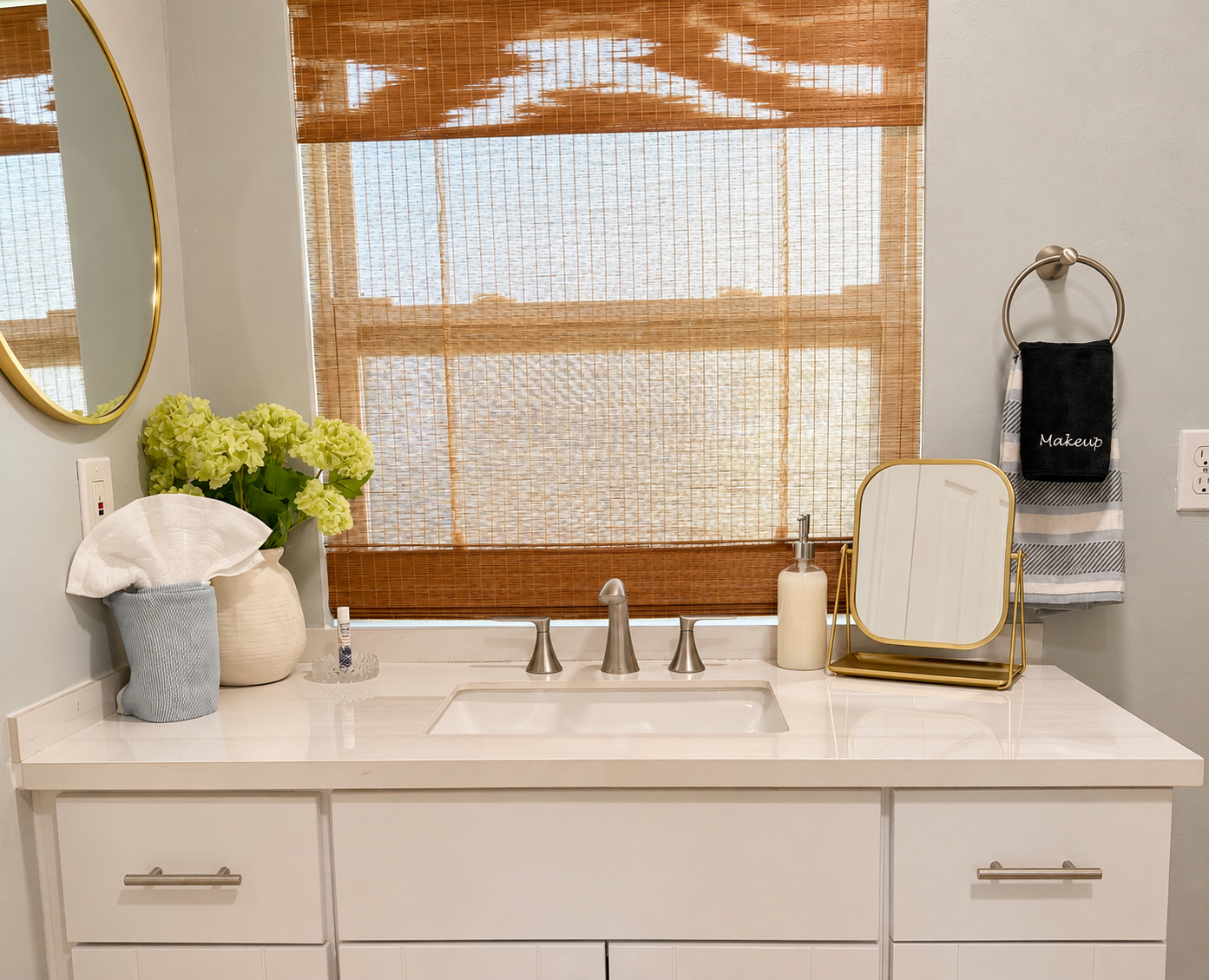 Bright modern bathroom vanity with elegant styling and natural light