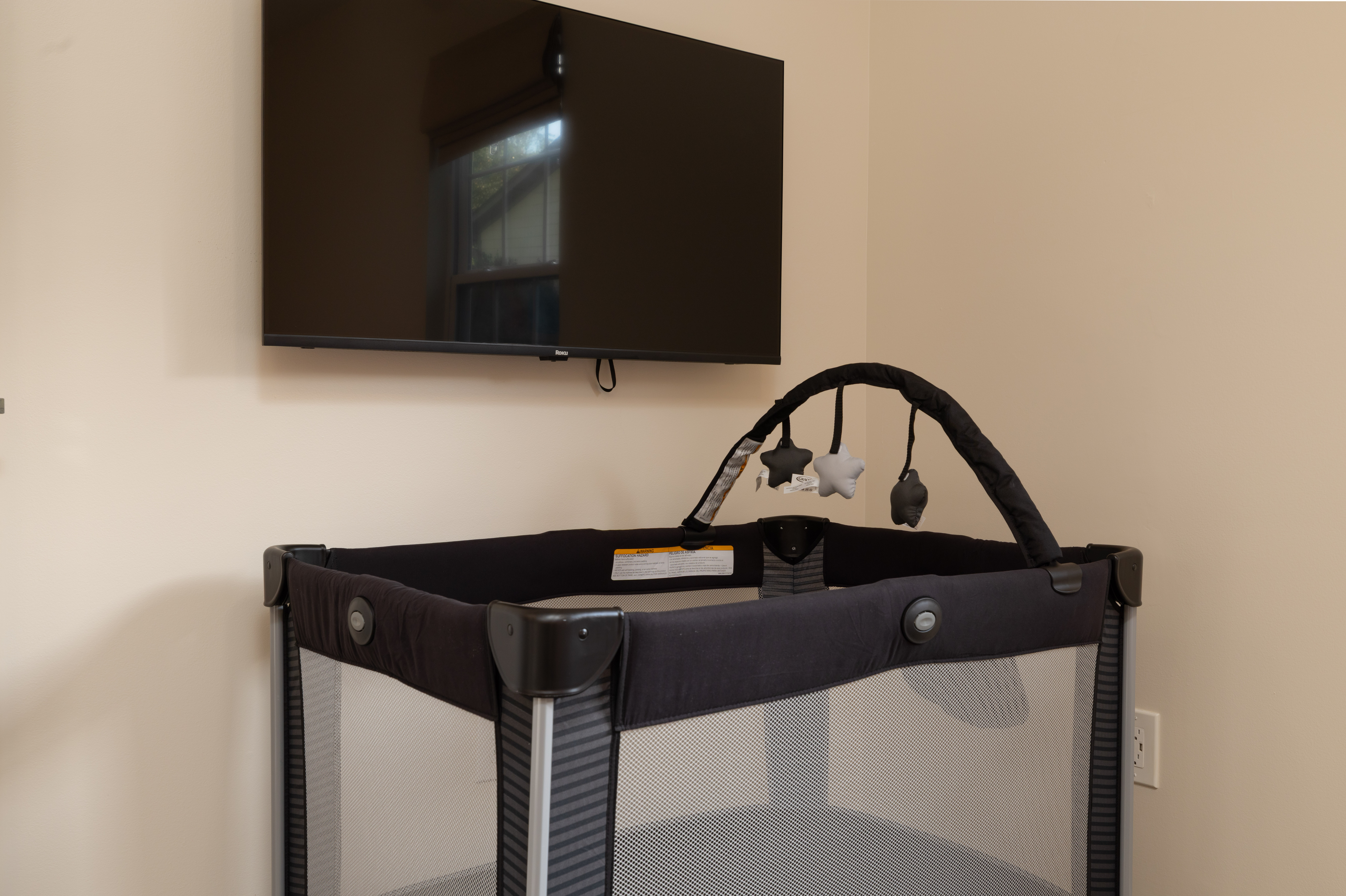 Pack n play, available on request, set up in bedroom 2