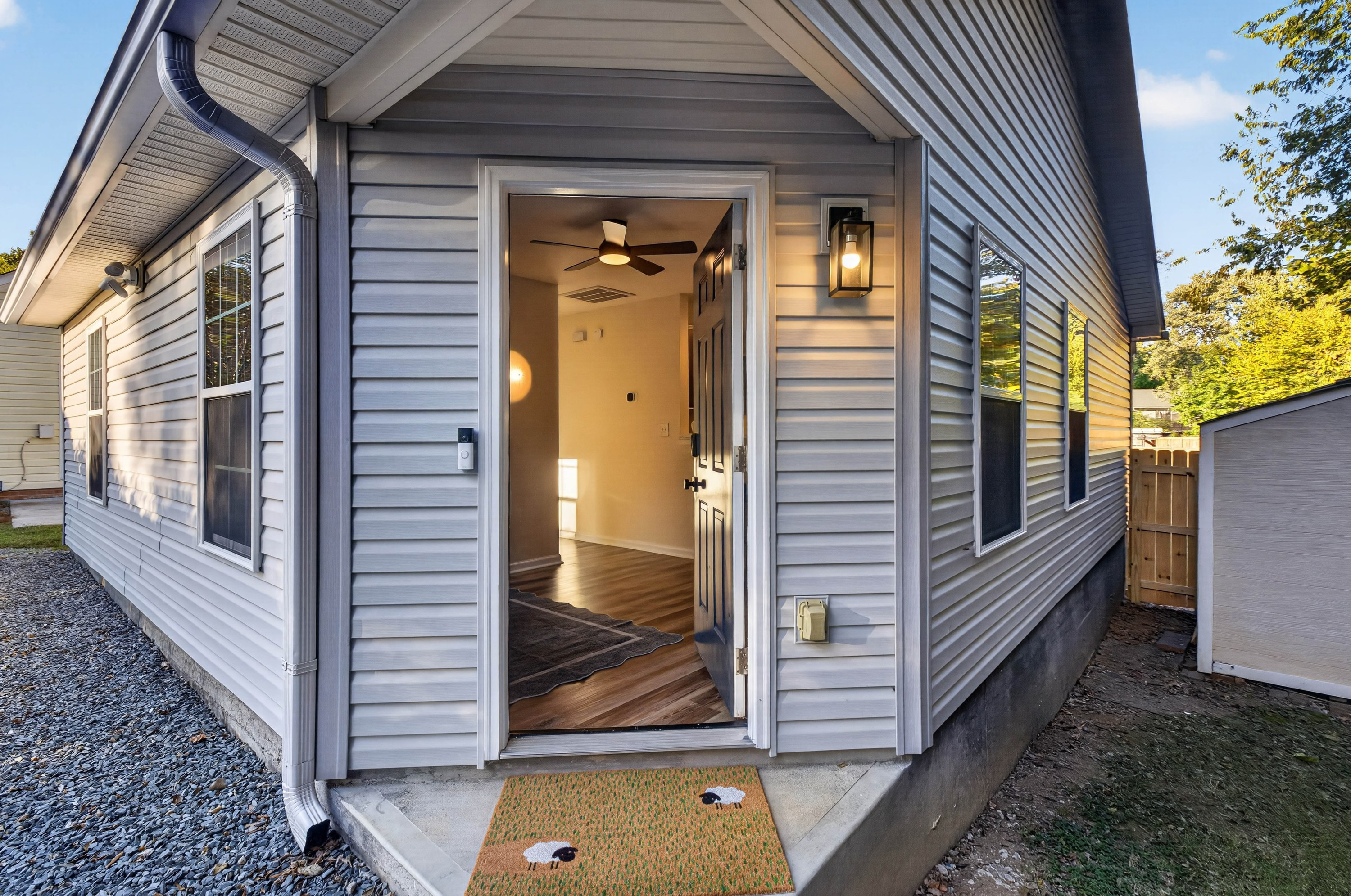 Front door, one step up from the driveway