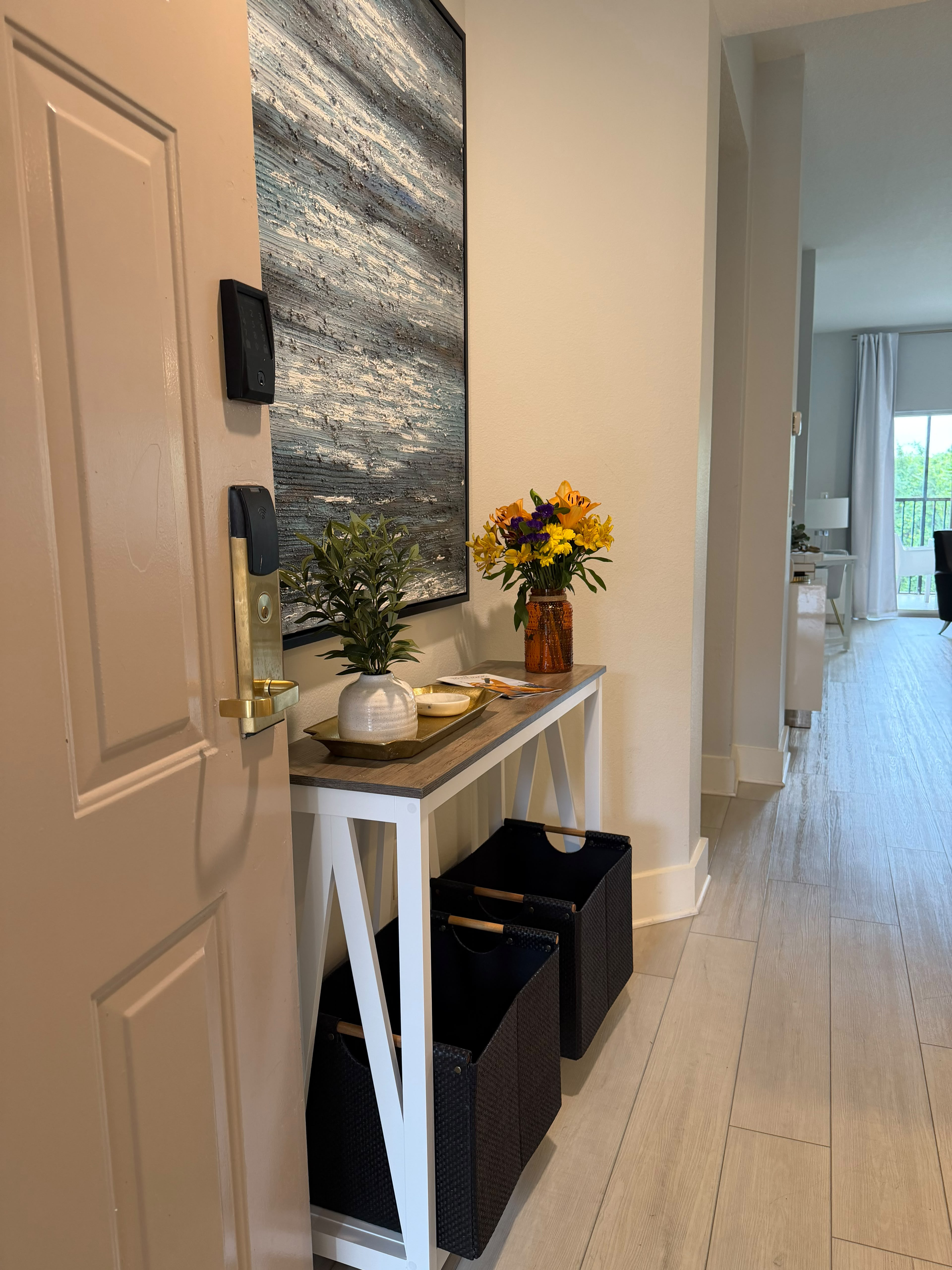 Bright, stylish entryway with modern decor and a warm welcome
