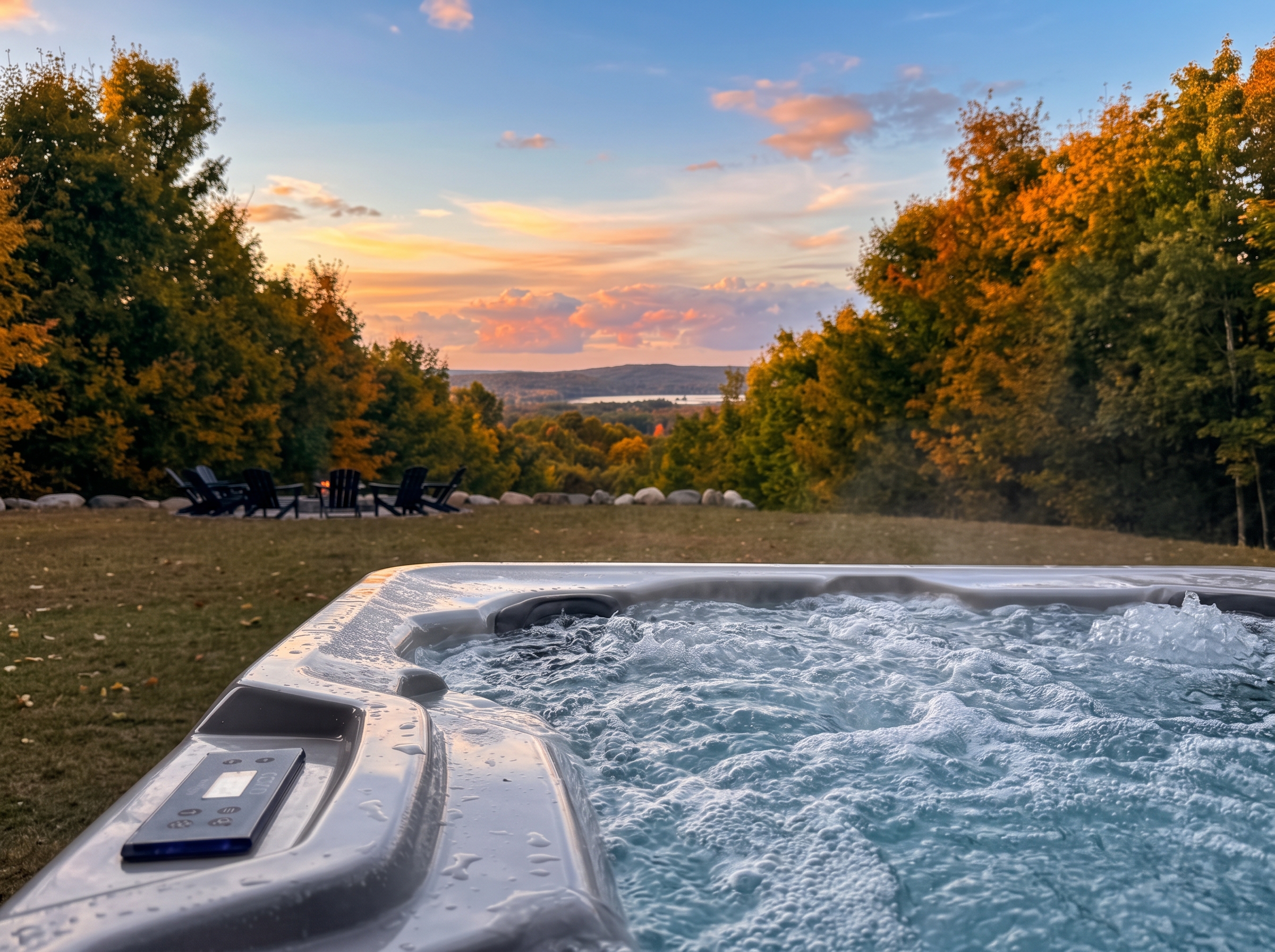 Hot tub facing west over Intermediate Lake