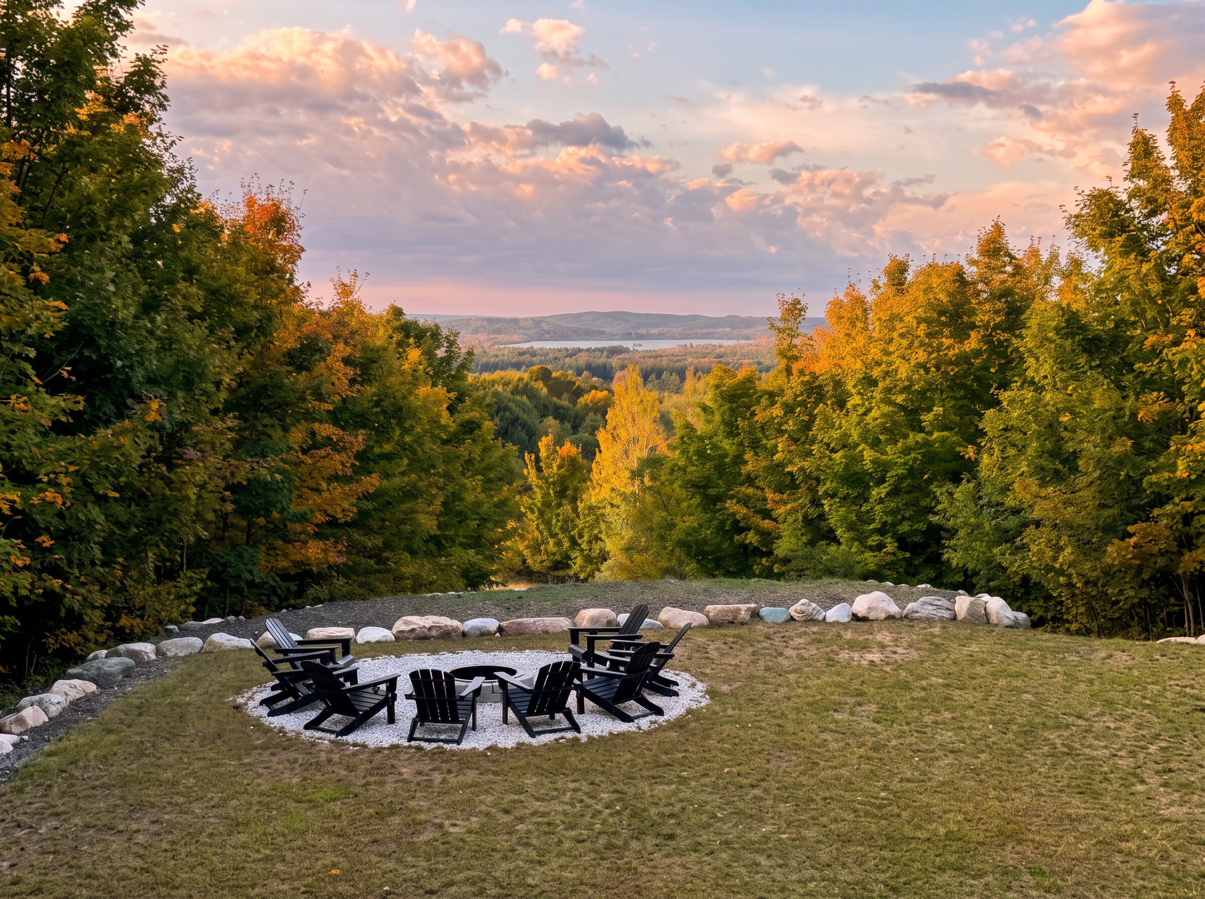 Fire pit circle at sunset