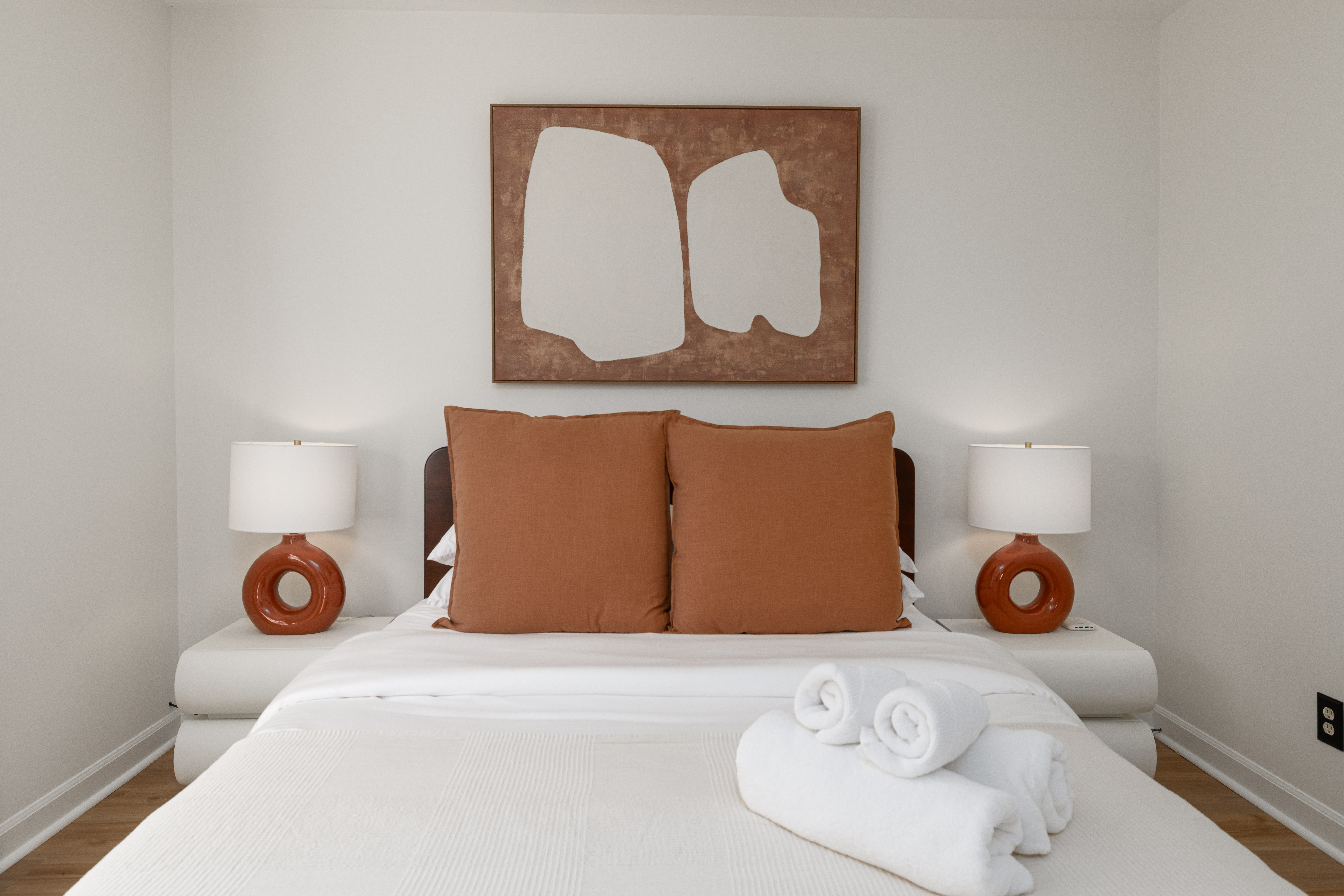 Bedroom 2: queen bed with fresh towels