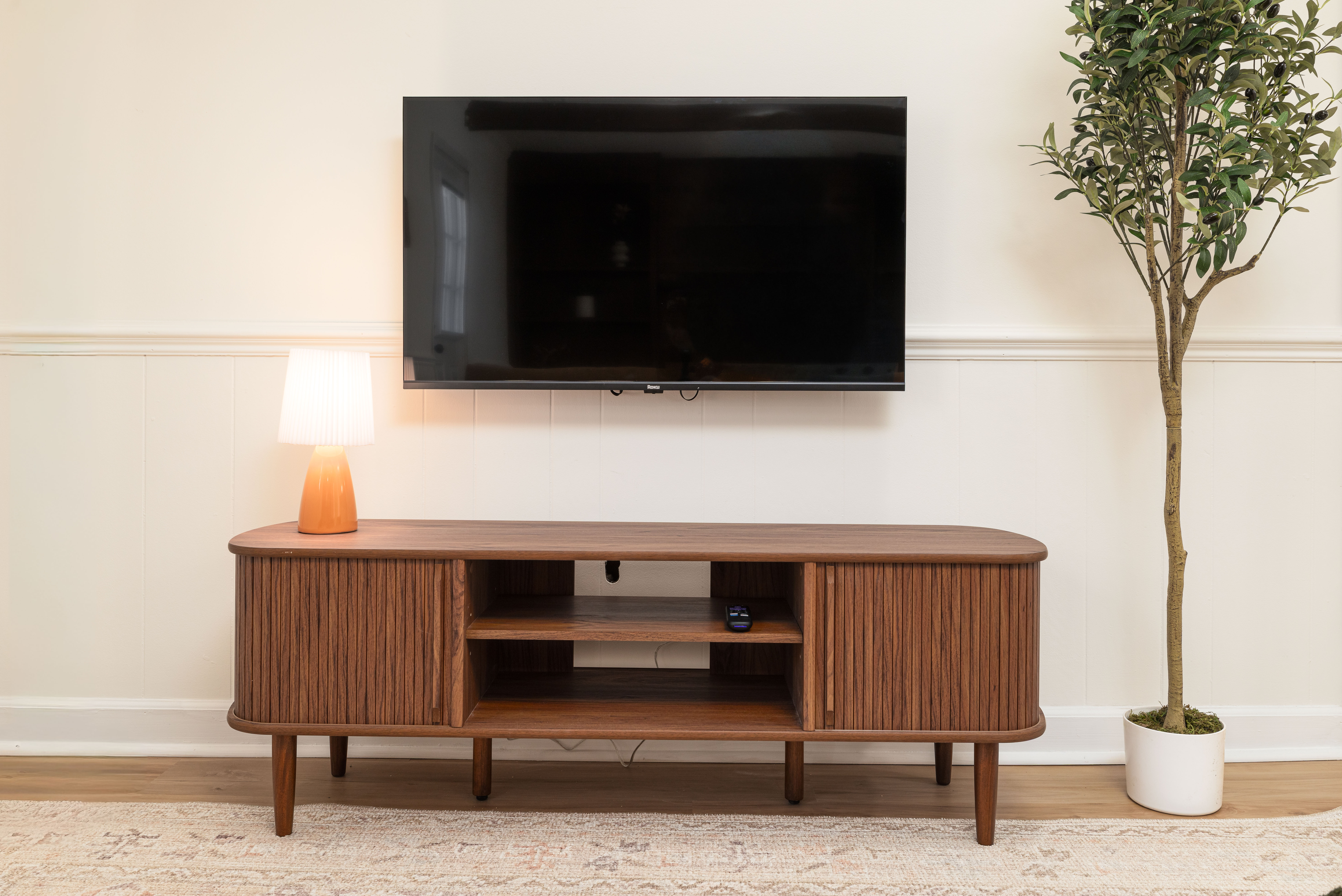 Family room with a 43-inch smart TV