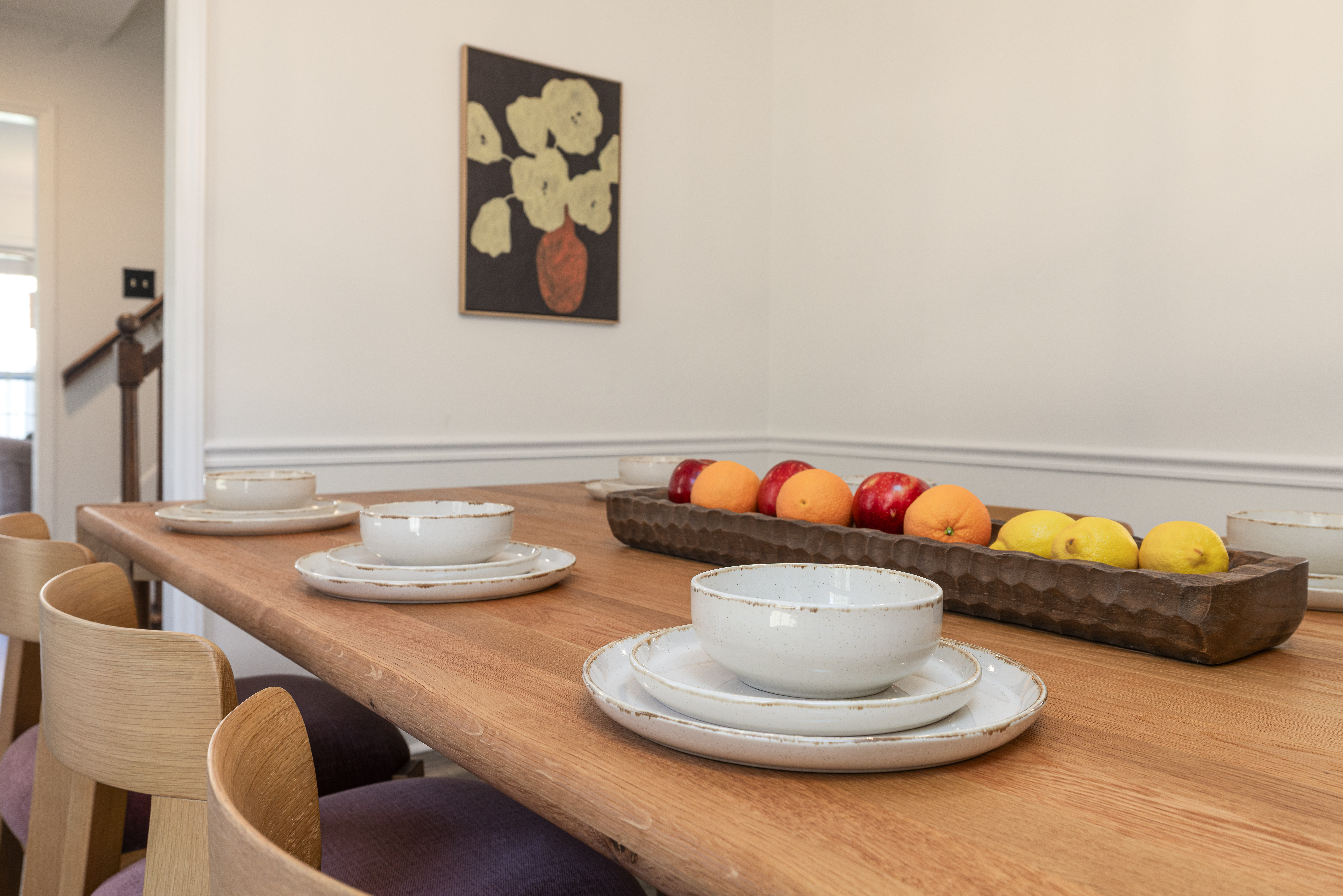 Dining table for 8, ready for dinner