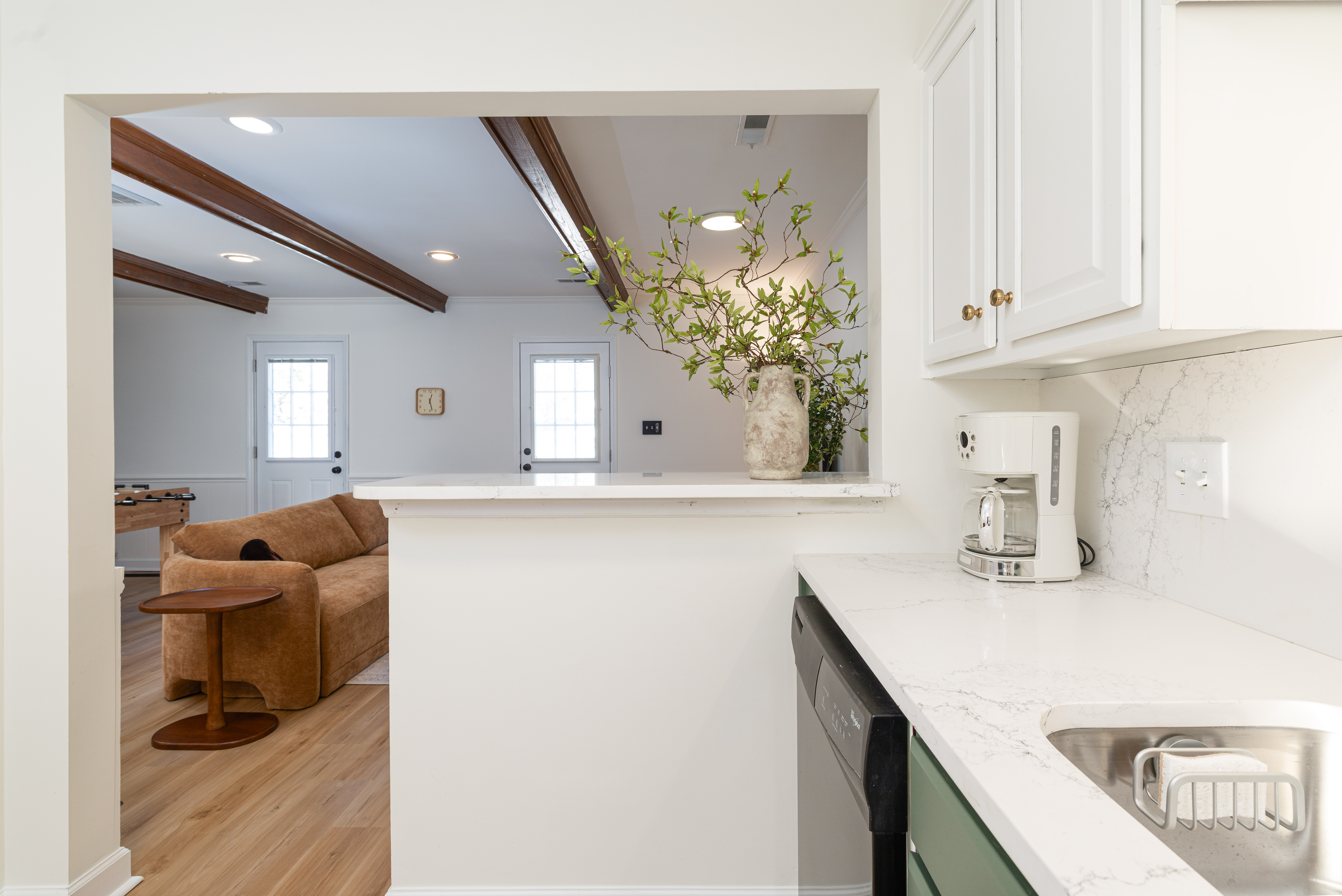 Coffee bar counter with a pass-through to the family room
