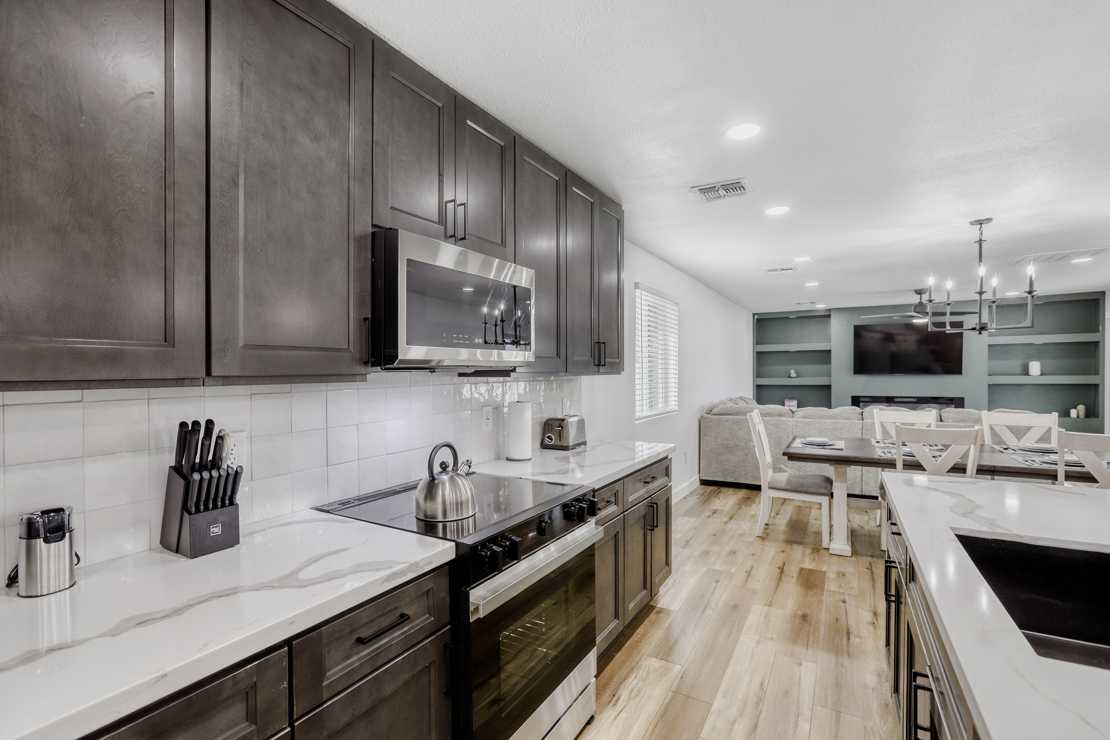 Modern open kitchen and dining space with stylish finishes