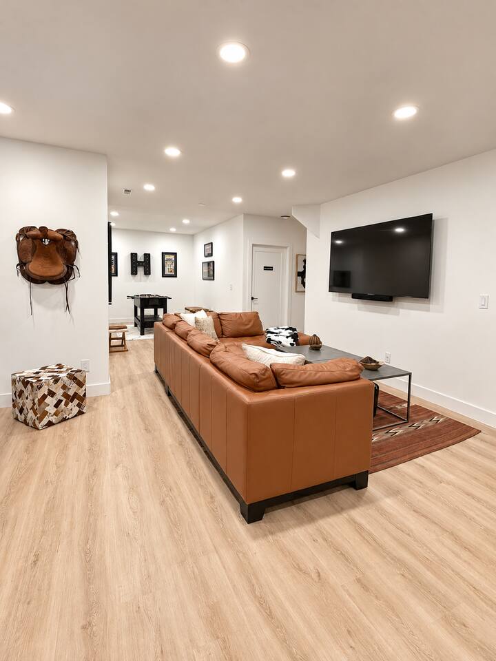 Lower Level Seating Area with 75" Roku Smart TV