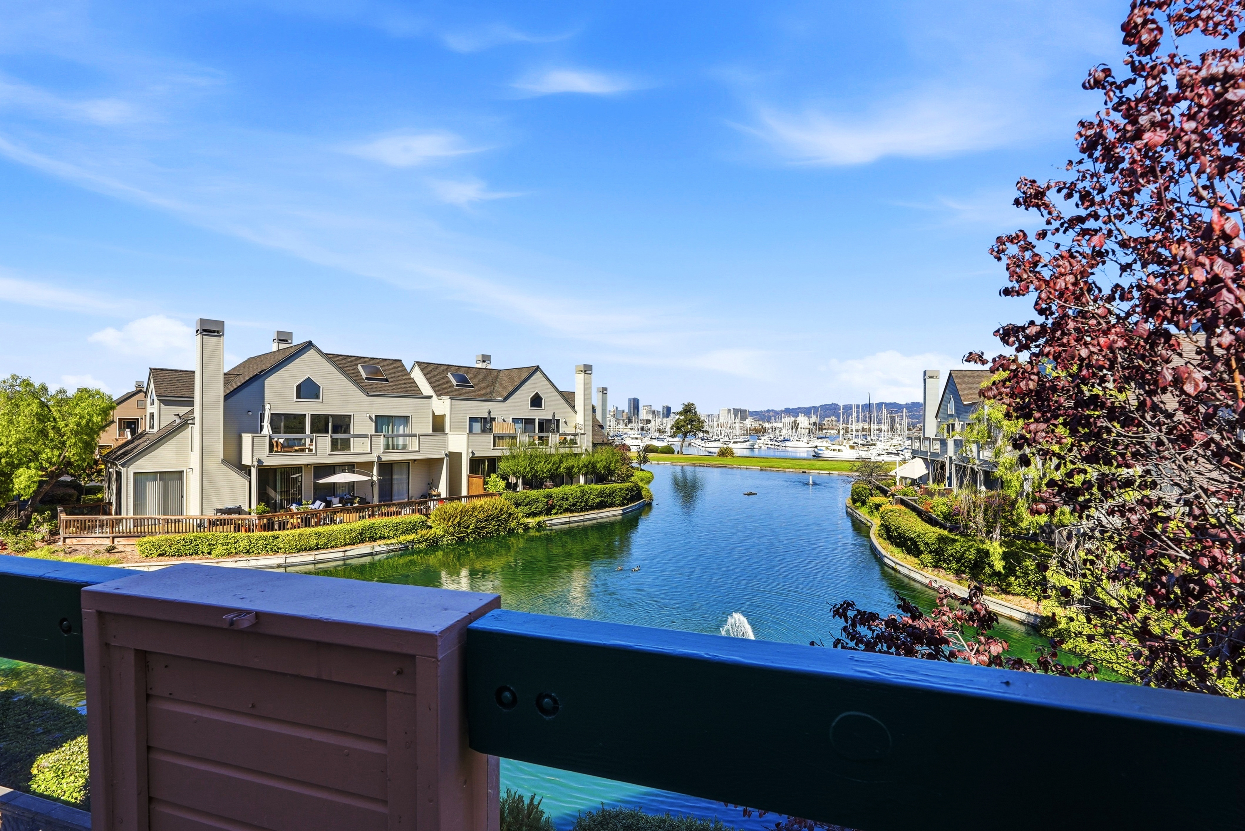 Scenic waterfront balcony view overlooking the canal and marina