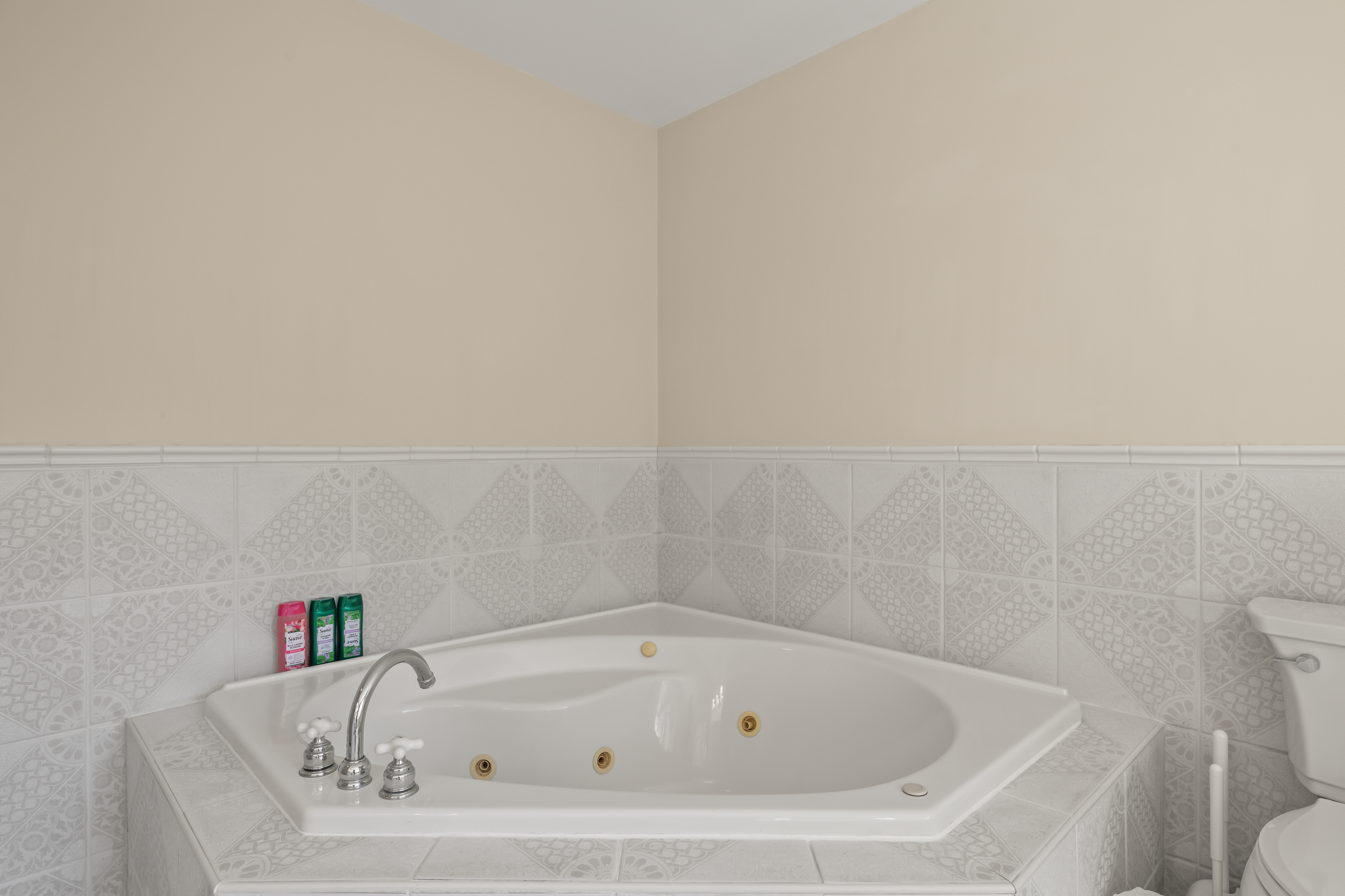 Spa-style corner jetted tub for a relaxing, restful soak