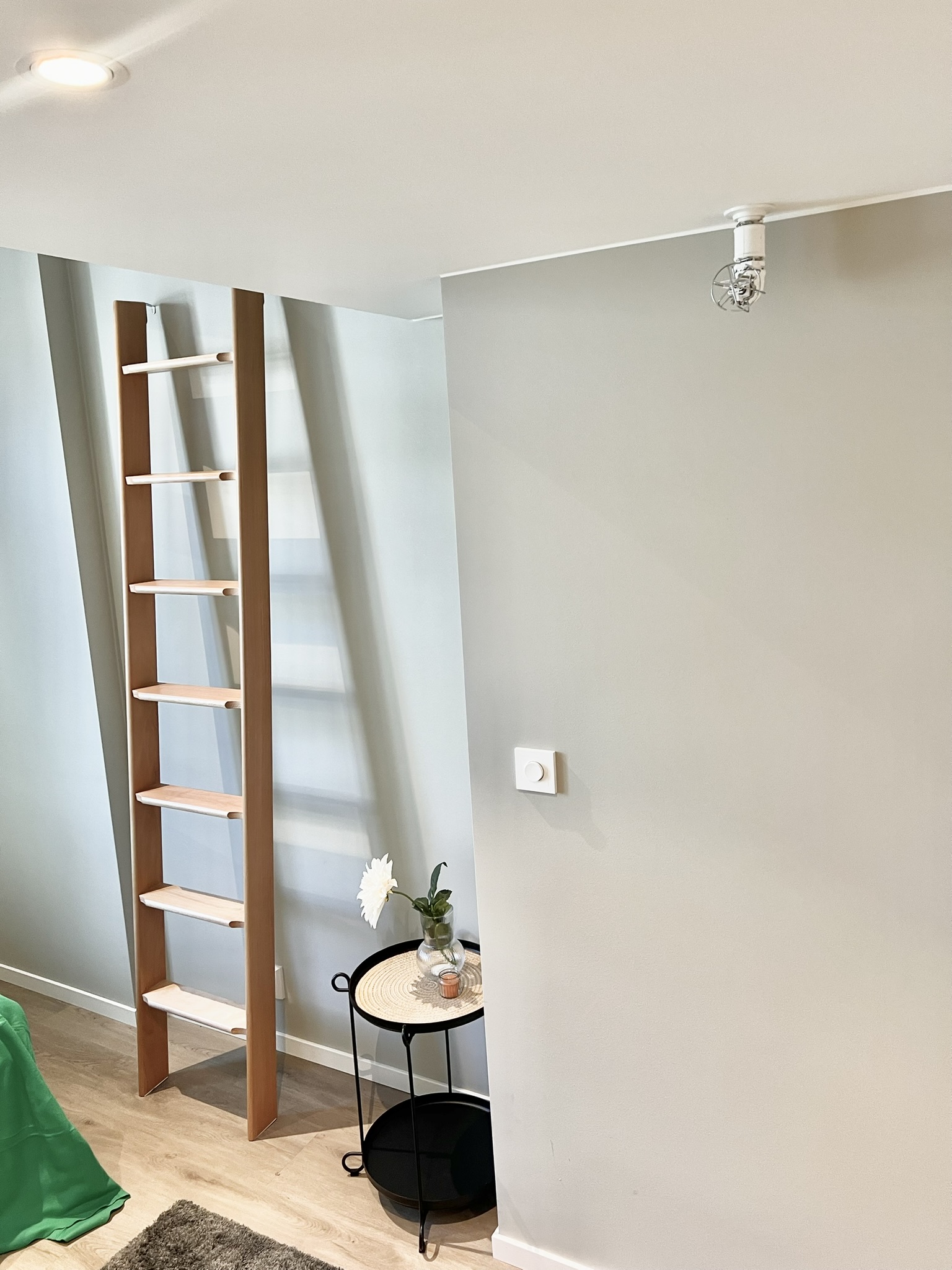 Bright minimalist nook with stylish shelving and cozy decor accents