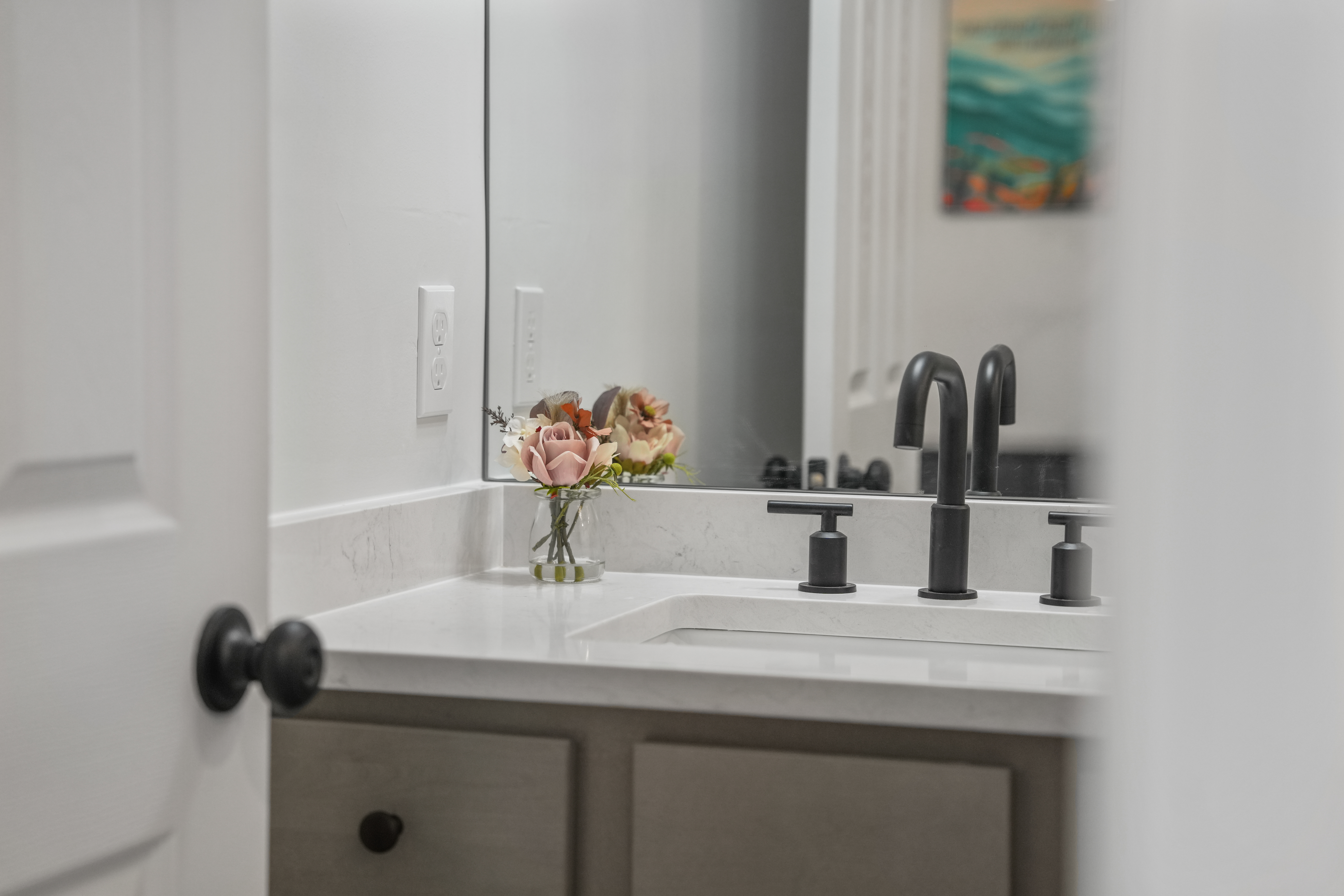 Modern bathroom vanity with sleek finishes and elegant touches