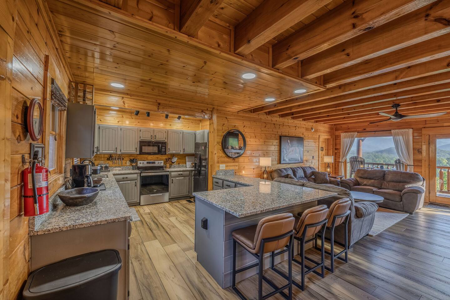 Spacious Kitchen, eat at bar, open to living area