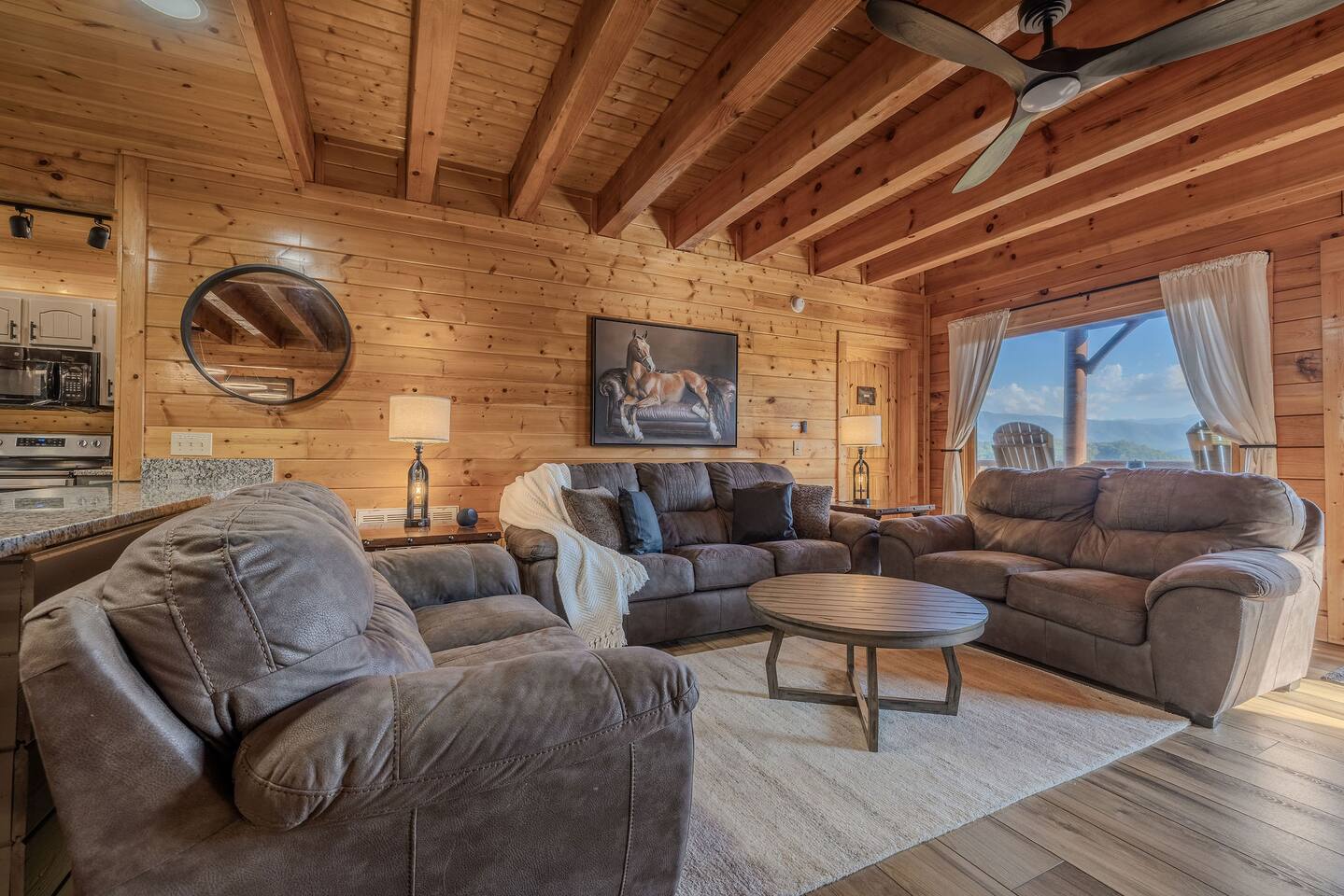 Comfy Living Room Middle Floor, Sleeper Sofa, Electric Fireplace 75" Roku TV