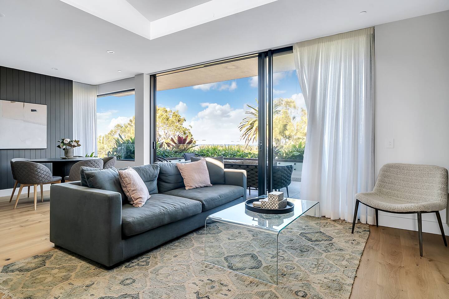 Huge living room with double height skylight above.