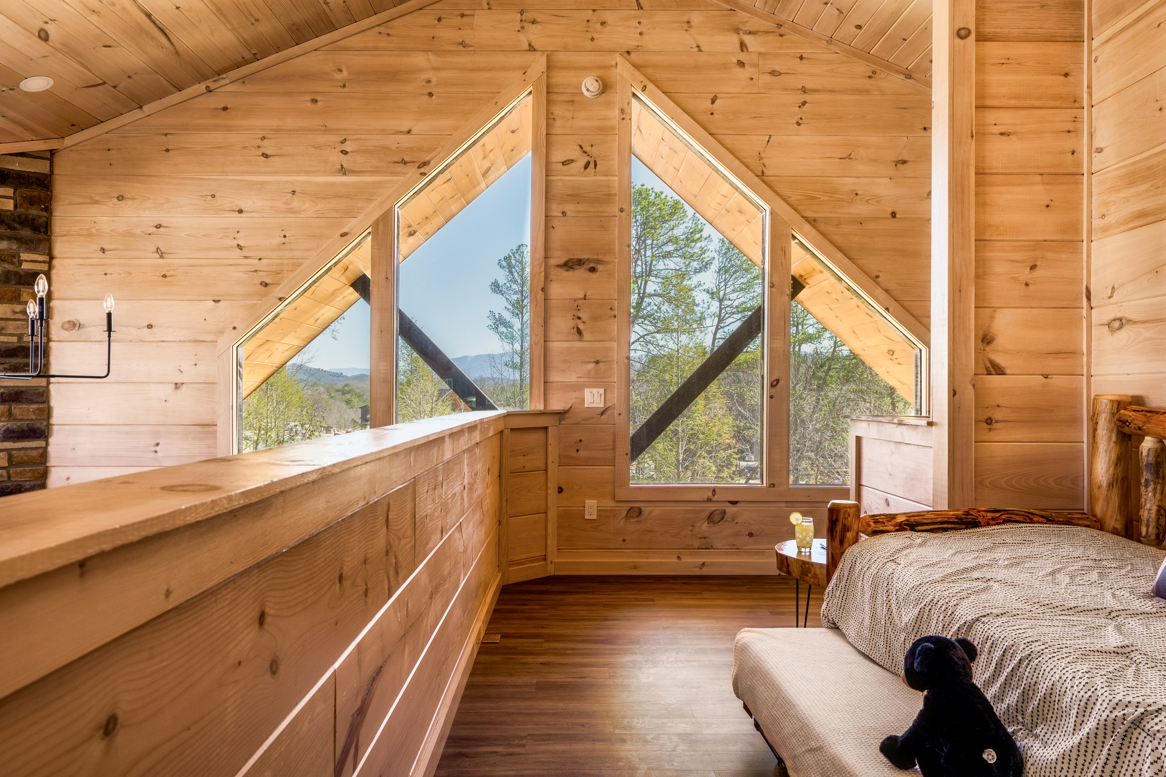 Cozy cabin loft with stunning mountain-view windows