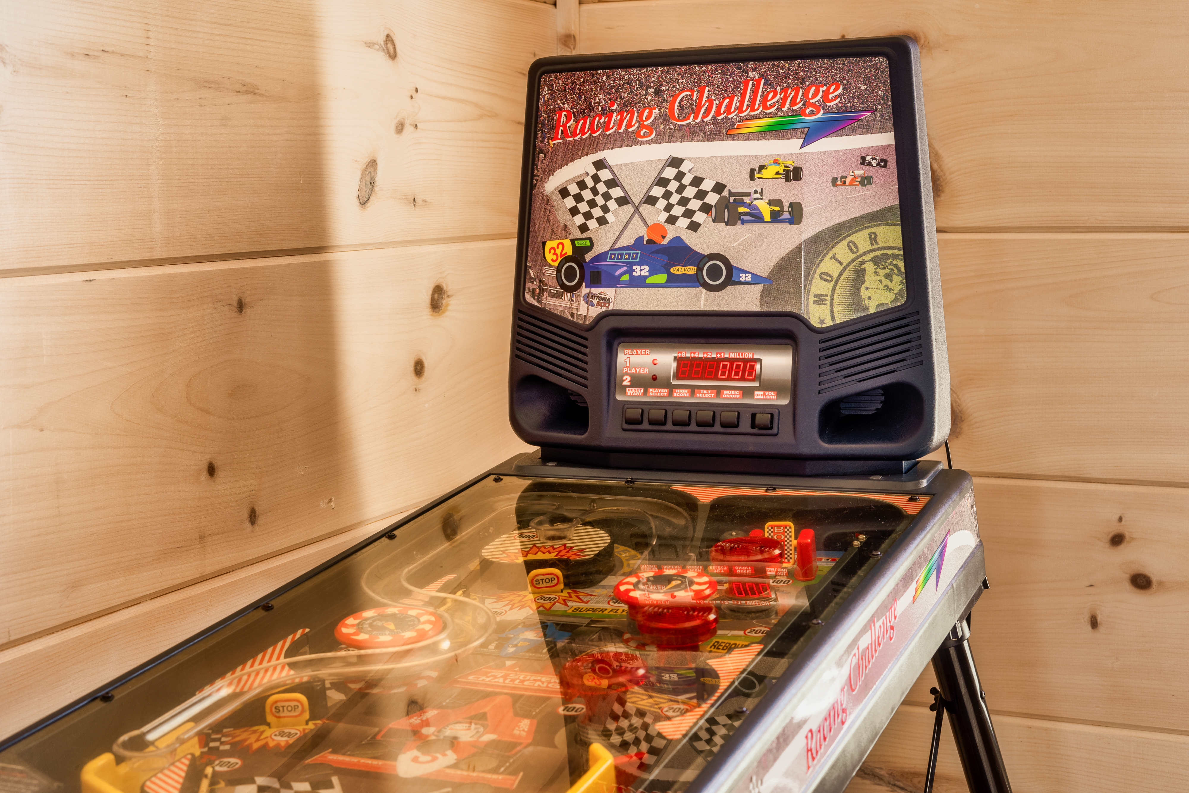Retro racing pinball machine for fun-filled game room entertainment