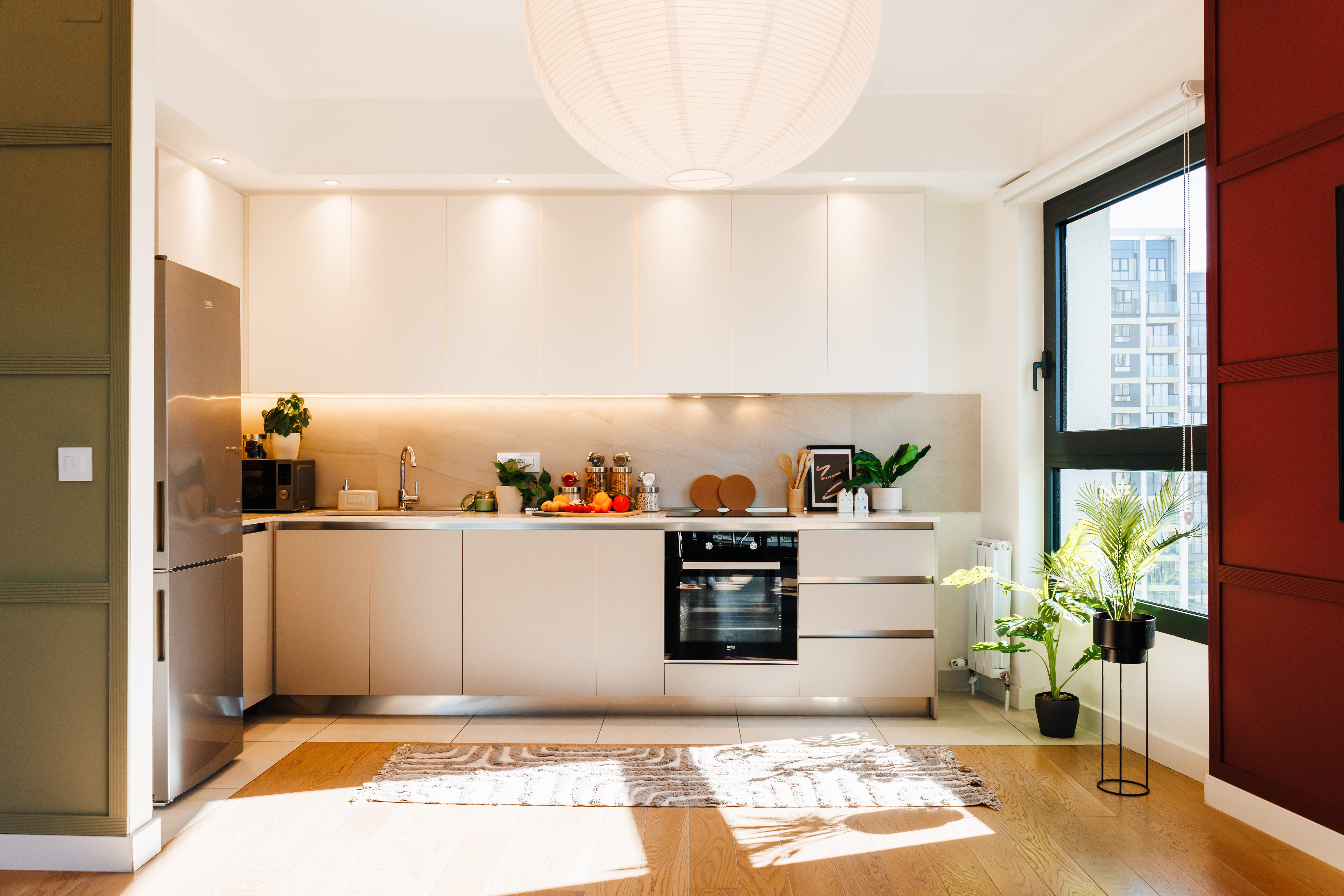 Bright modern kitchen with sleek finishes and beautiful natural light